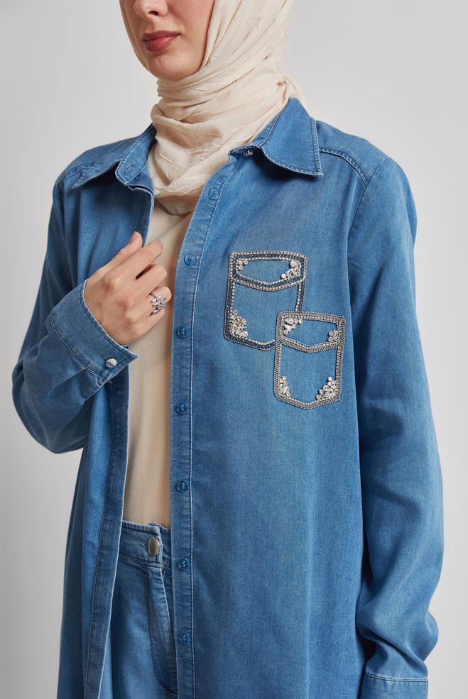 Hijab clothing BLUE DENIM PANTS SUIT 45499 - ALVİNA