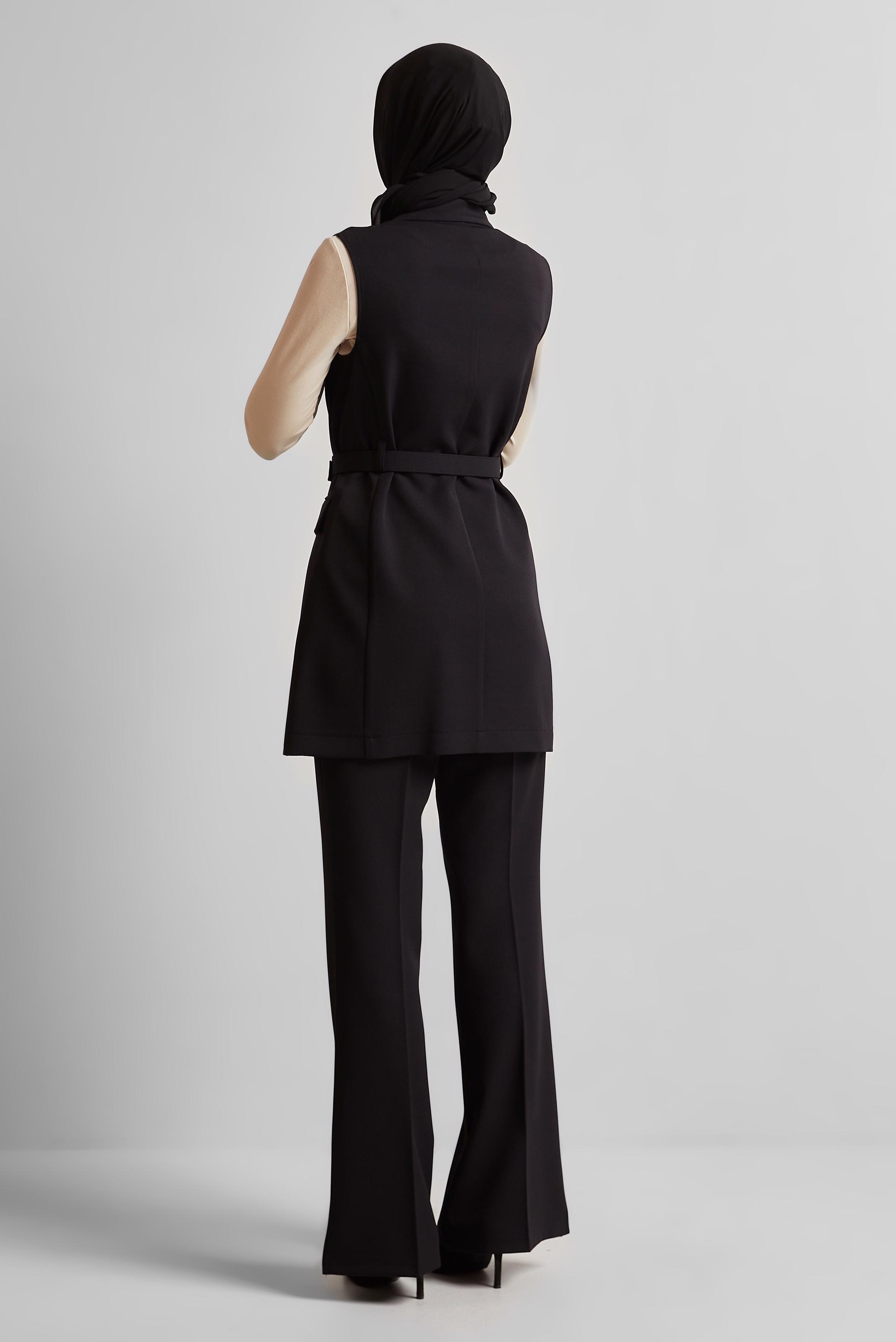 Tesettür giyim SİYAH KEMERLİ YELEKLİ PANTOLONLU TAKIM 45519