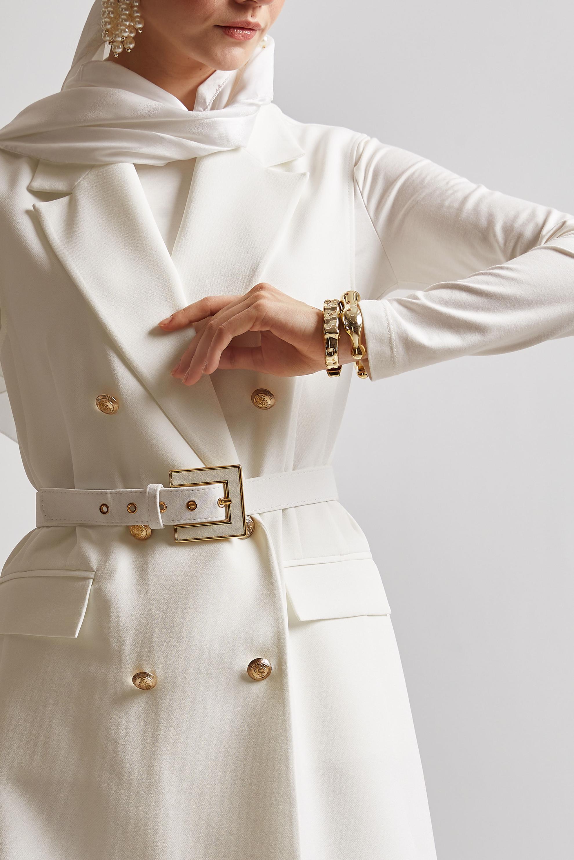 Tesettür giyim BEYAZ KEMERLİ YELEKLİ PANTOLONLU TAKIM 45519