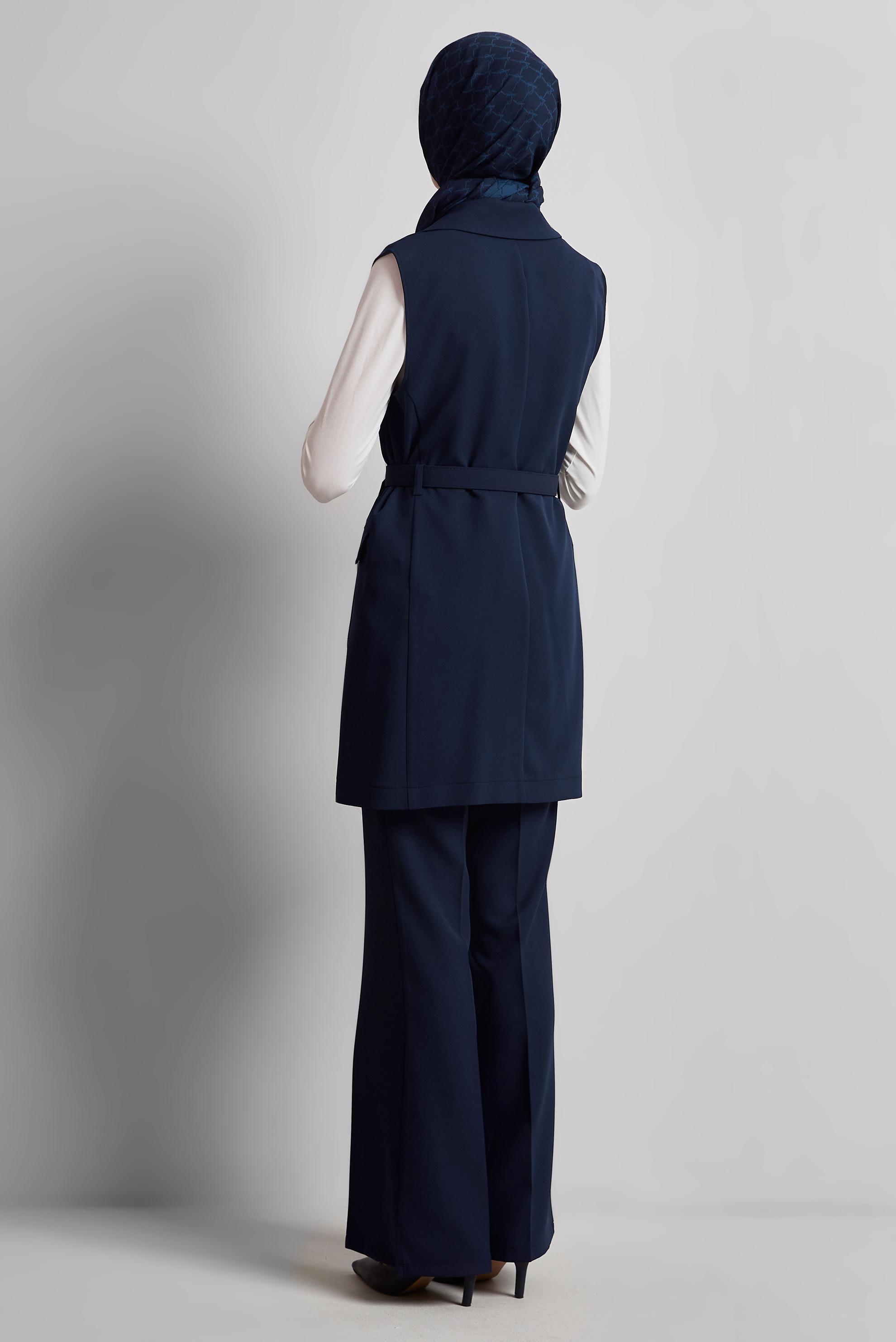 Tesettür giyim LACİVERT KEMERLİ YELEKLİ PANTOLONLU TAKIM 45519