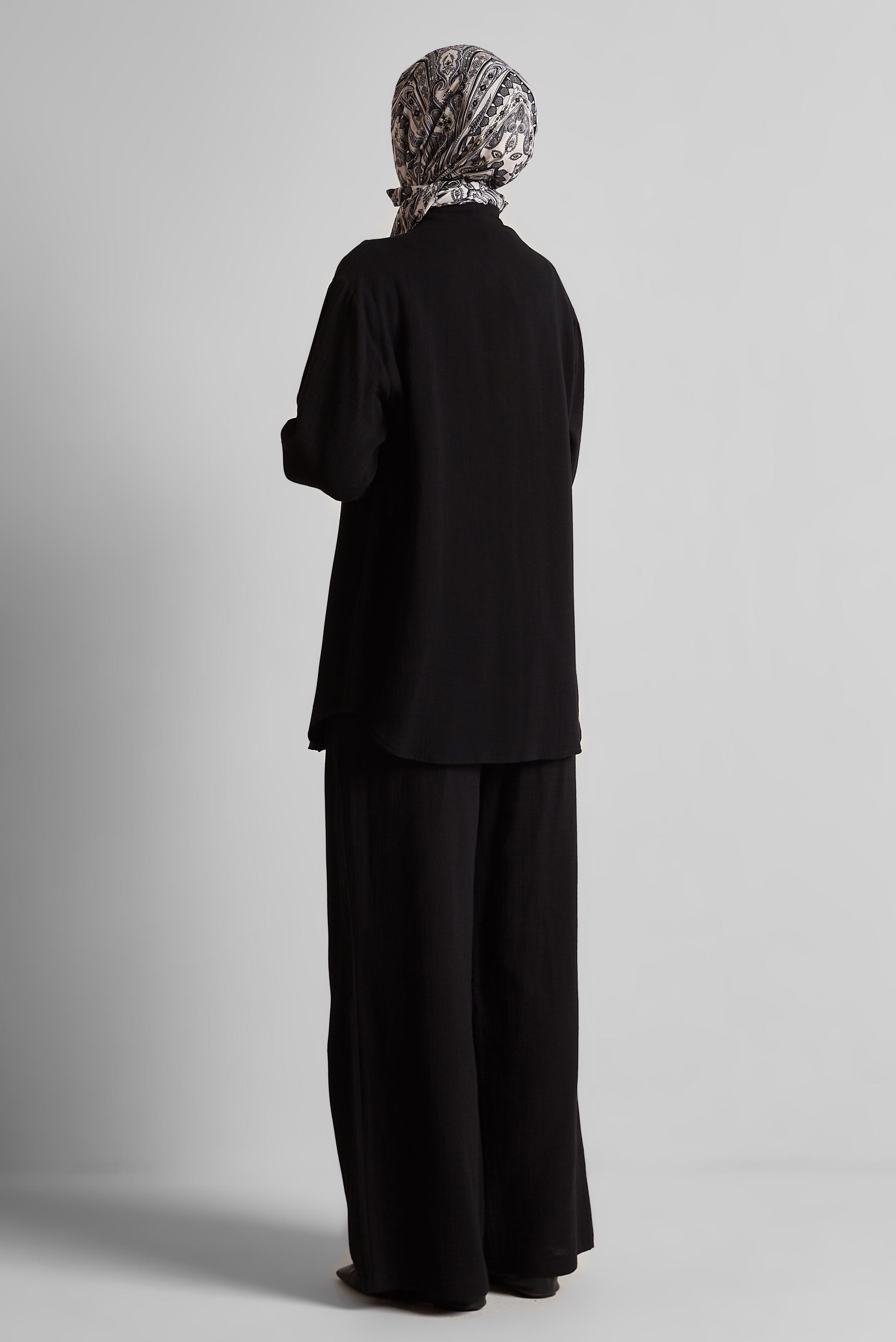 Tesettür giyim SİYAH PAMUKLU MÜSLİN PANTOLONLU TAKIM 45555