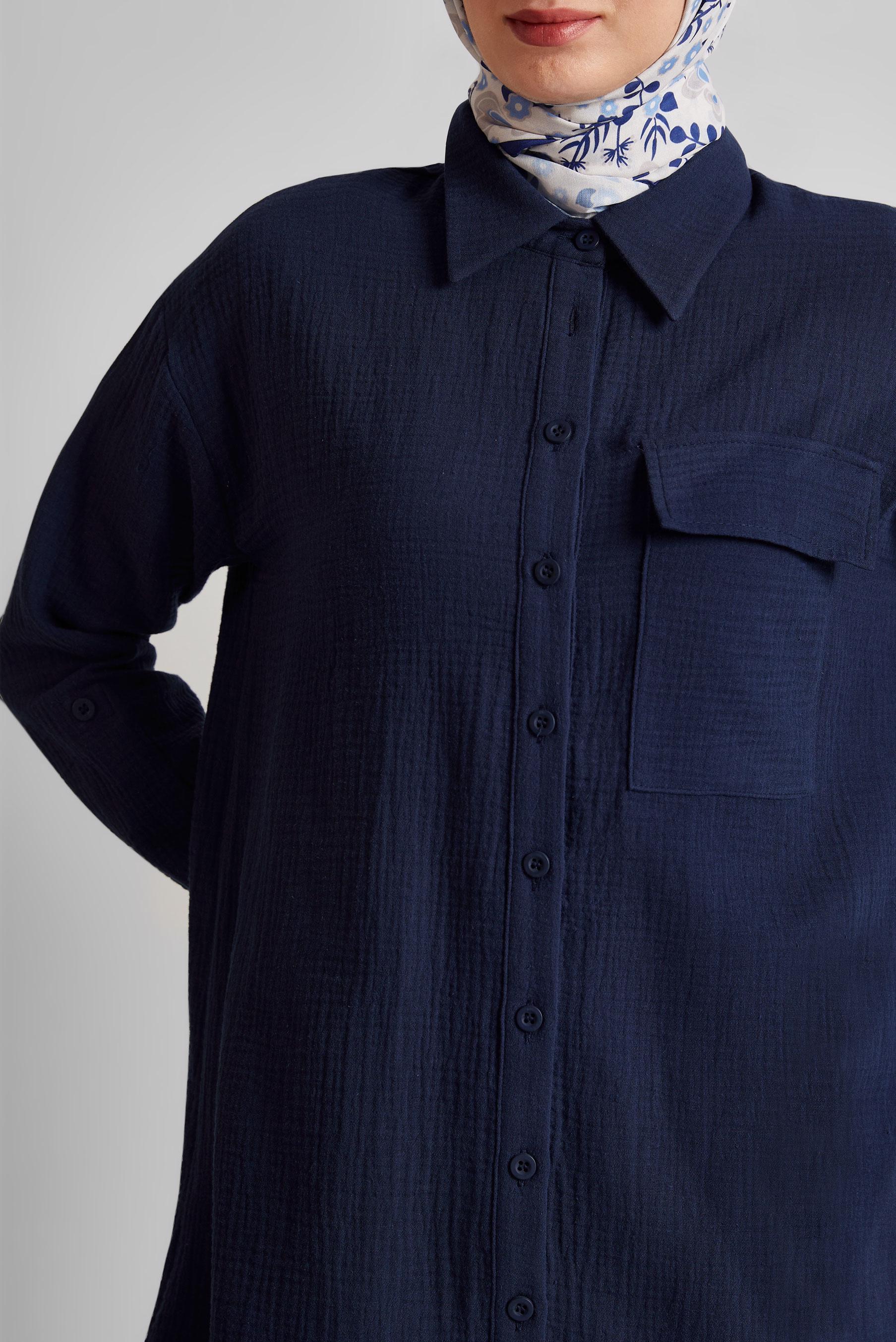 Tesettür giyim LACİVERT PAMUKLU MÜSLİN PANTOLONLU TAKIM 45555