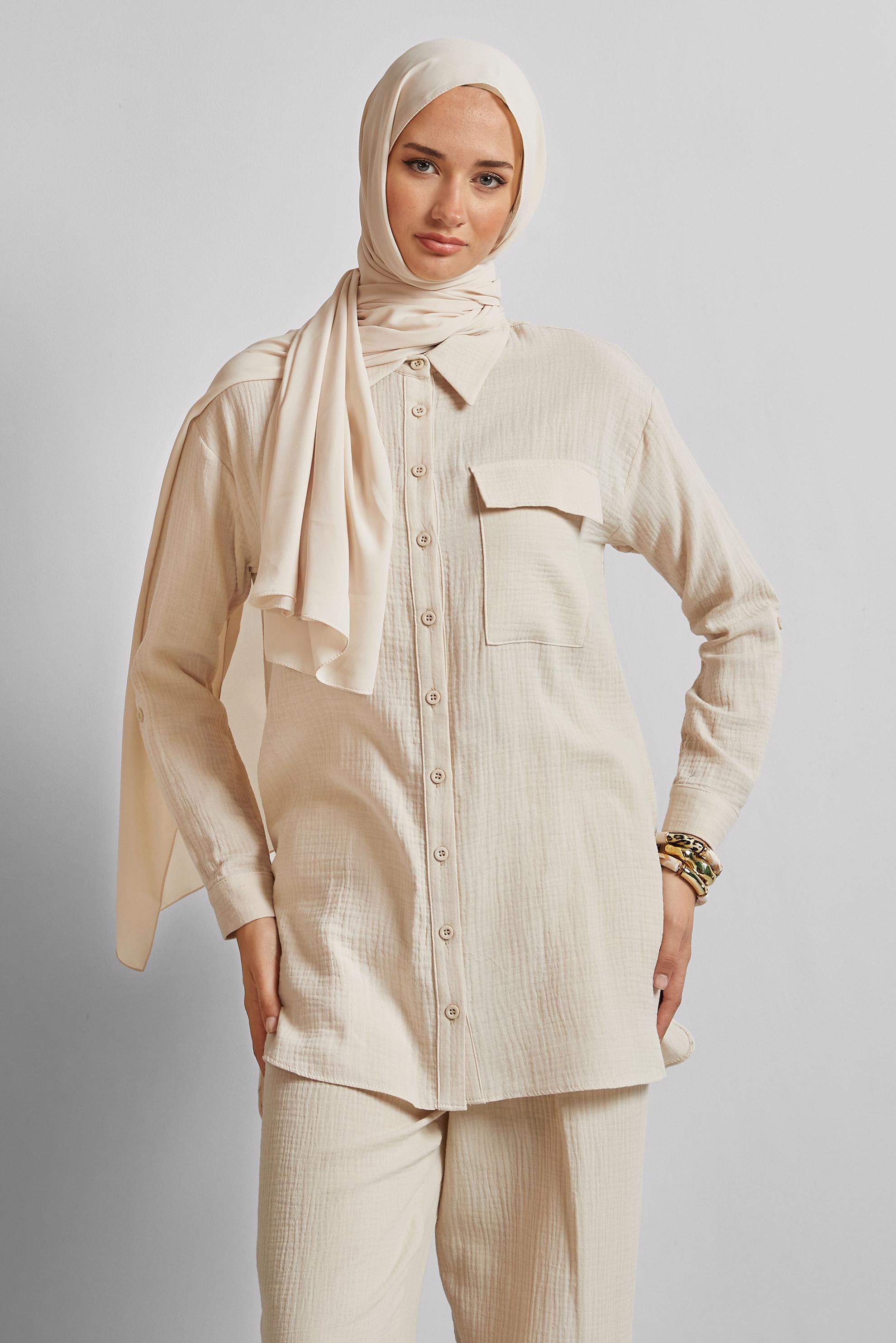 Vêtements hijab ÉCRUE COSTUME PANTALON EN MOUSSELINE DE COTON 45555