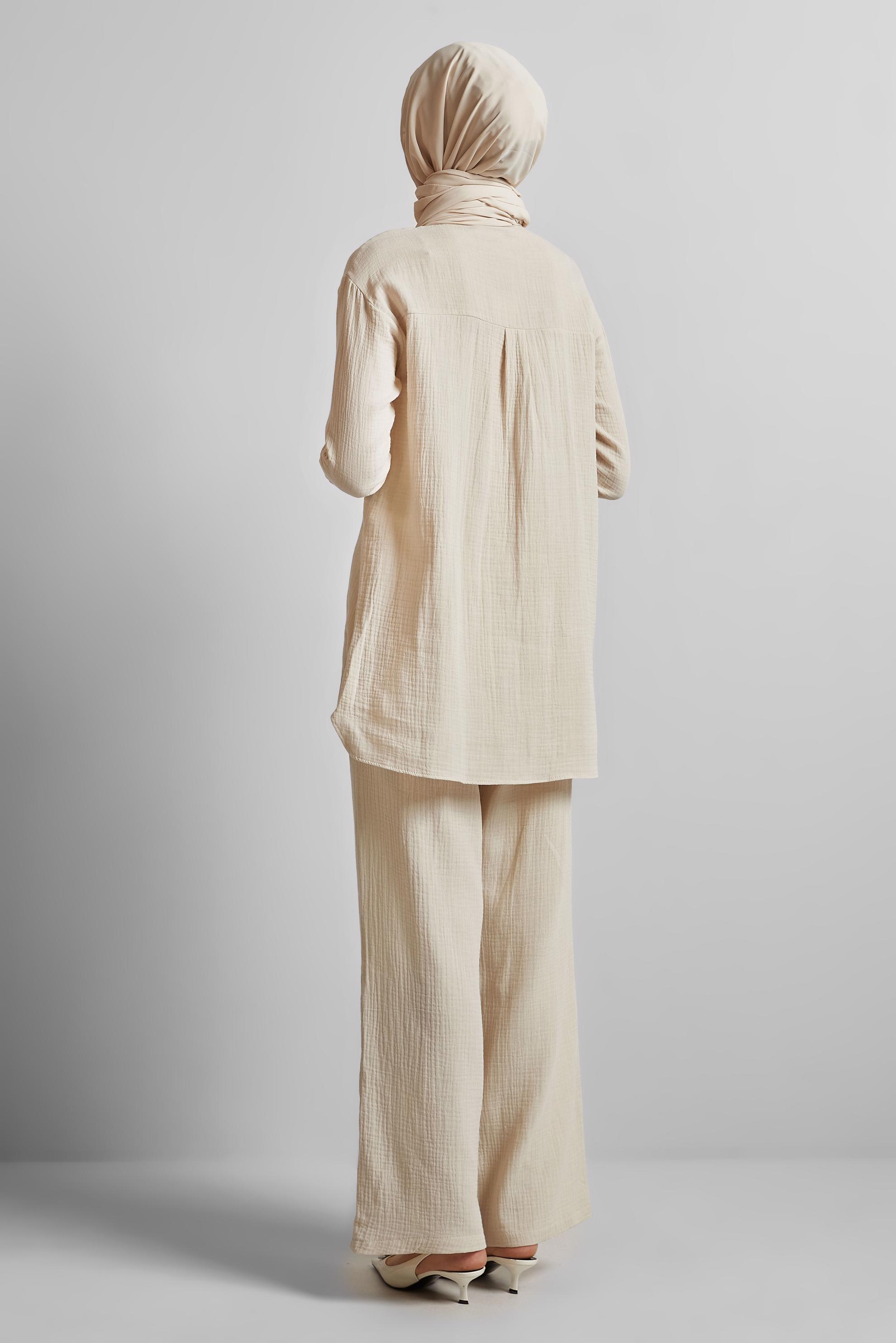Vêtements hijab ÉCRUE COSTUME PANTALON EN MOUSSELINE DE COTON 45555