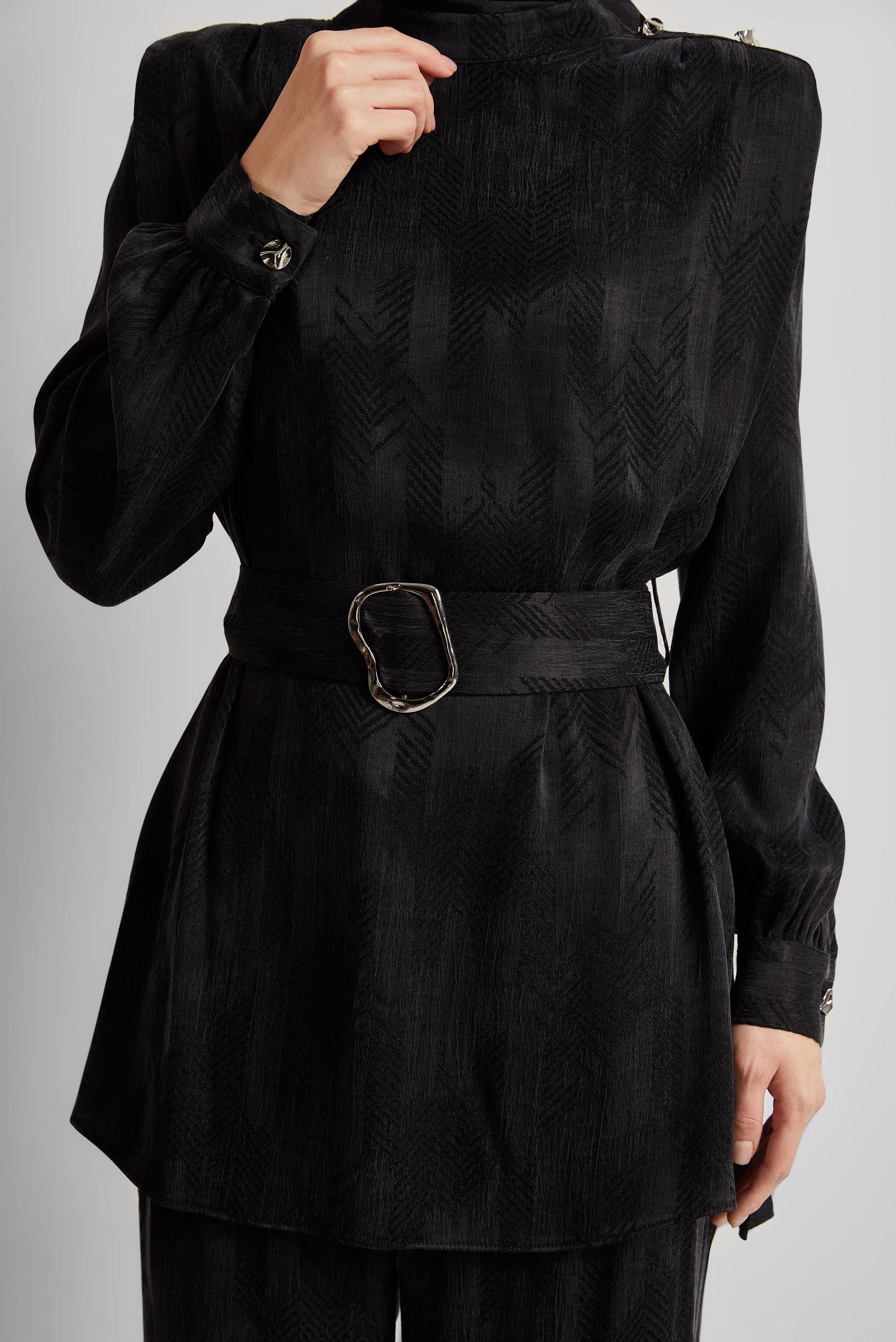 Tesettür giyim SİYAH KEMERLİ PANTOLONLU TAKIM 45566