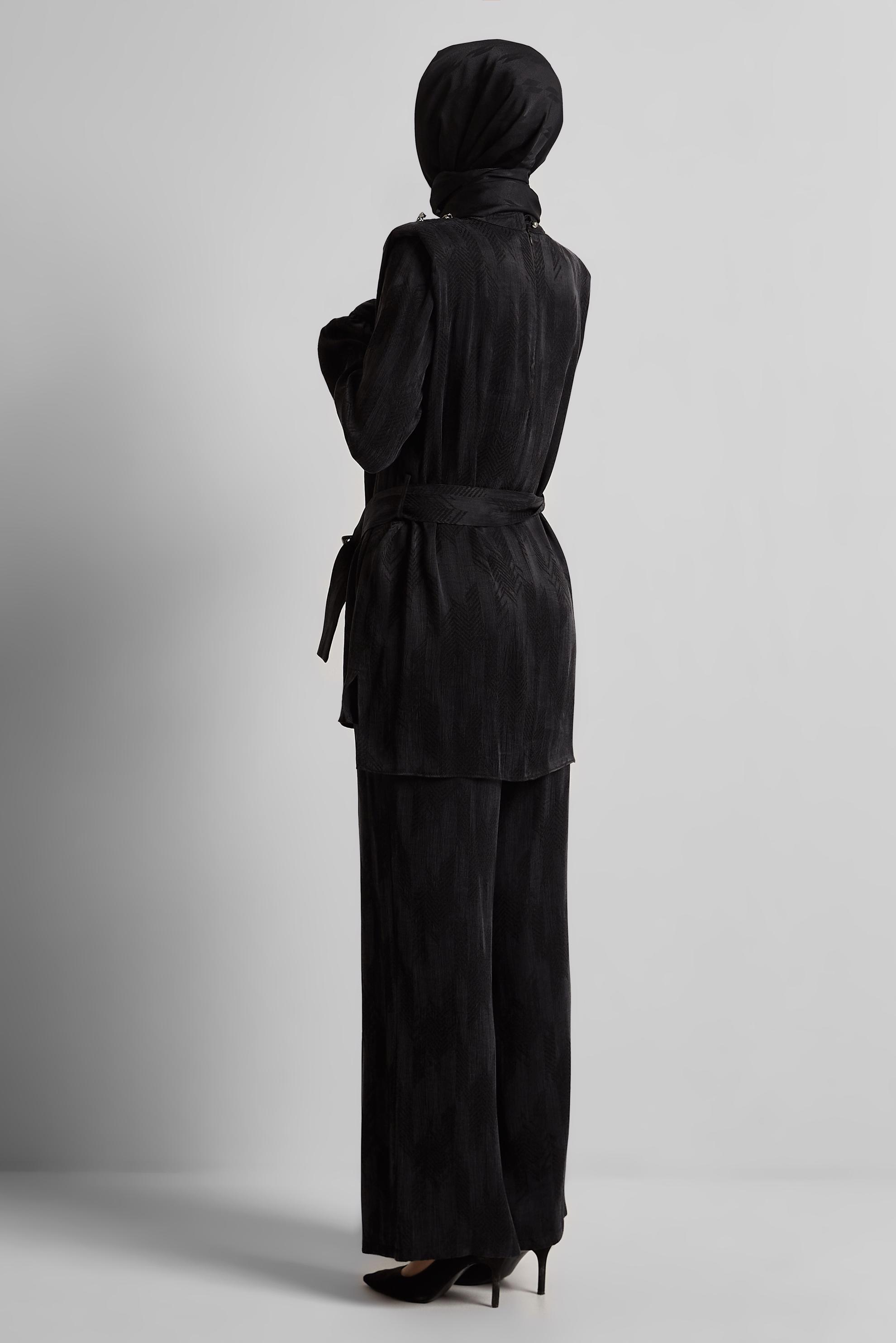 Tesettür giyim SİYAH KEMERLİ PANTOLONLU TAKIM 45566