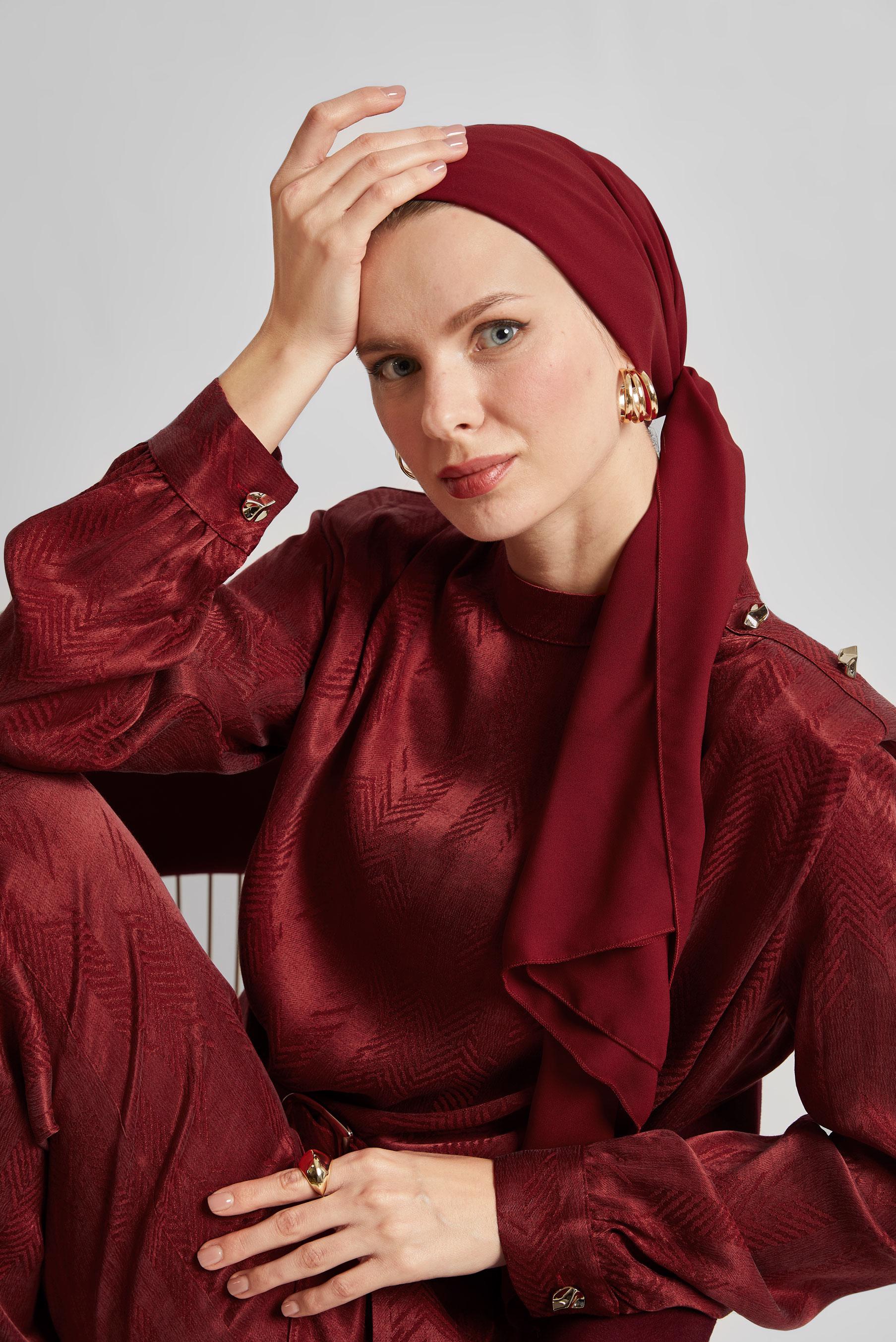 Hijab clothing CLARET RED BELTED PANTS SUIT 45566