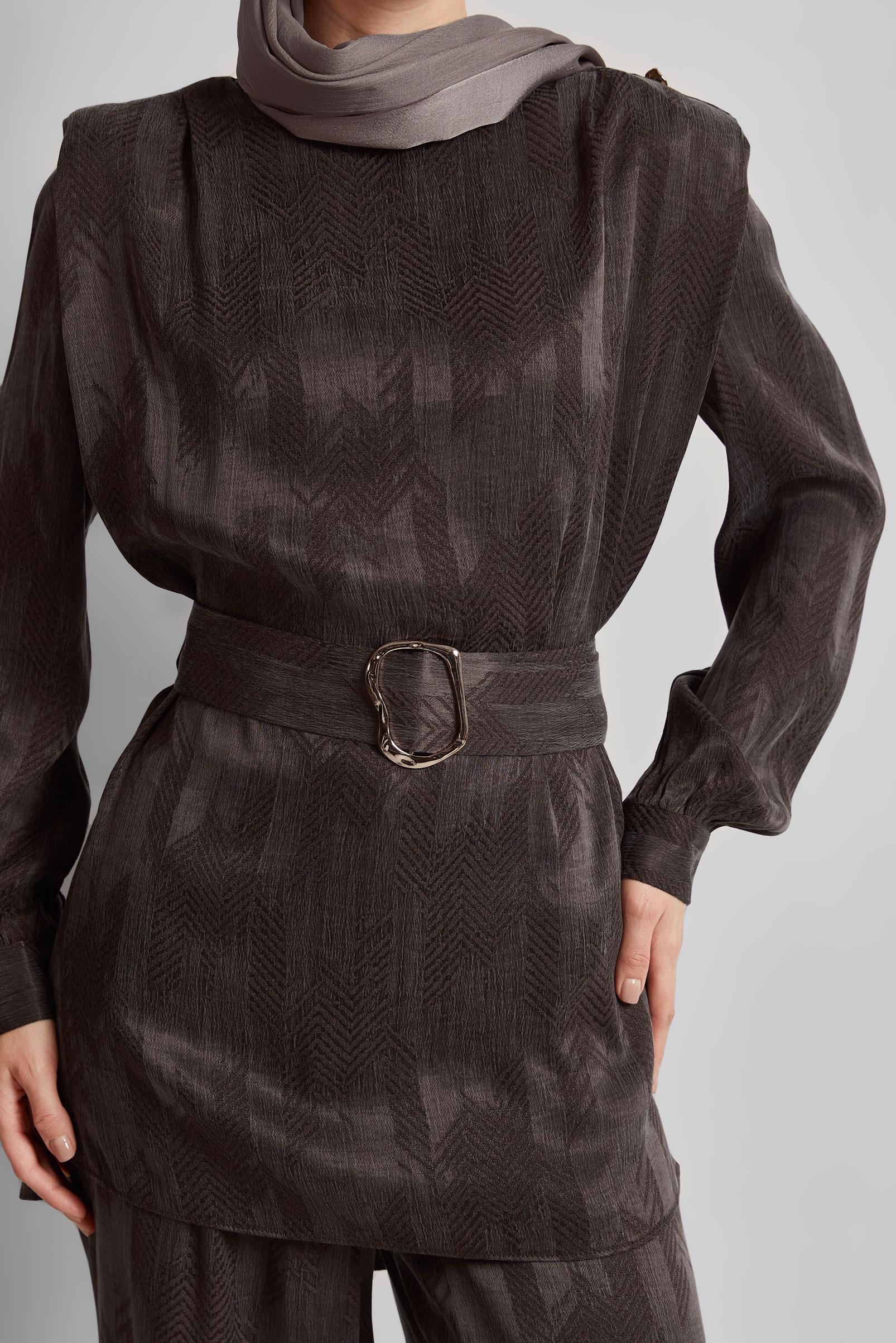 Tesettür giyim KAHVE KEMERLİ PANTOLONLU TAKIM 45566