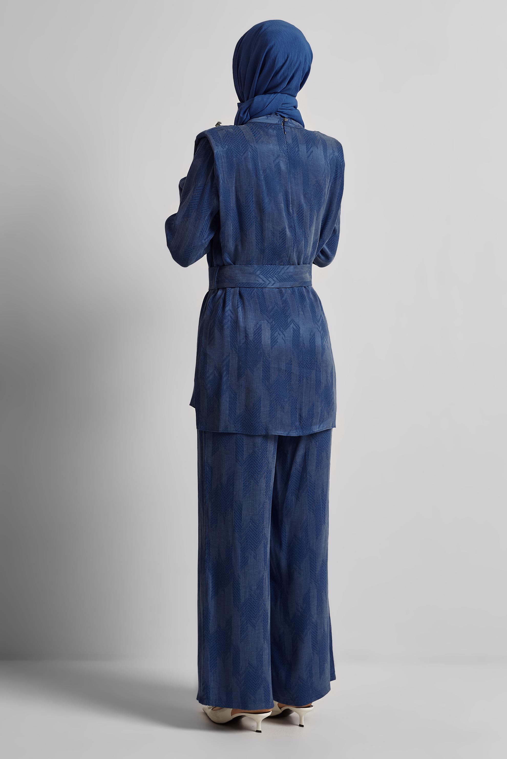Tesettür giyim LACİVERT KEMERLİ PANTOLONLU TAKIM 45566