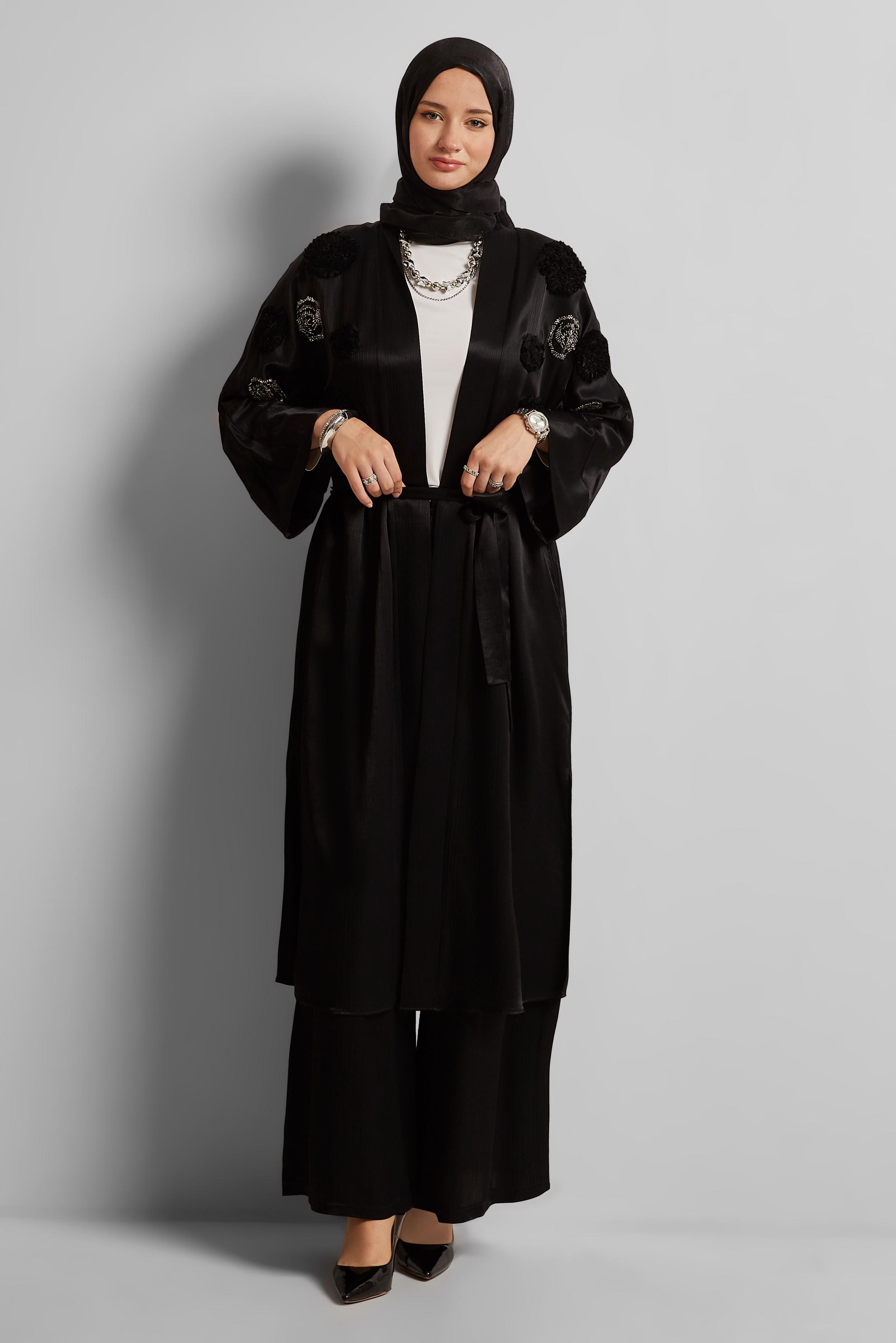 Vêtements hijab NOIR COSTUME PANTALON CEINTURÉ 45579