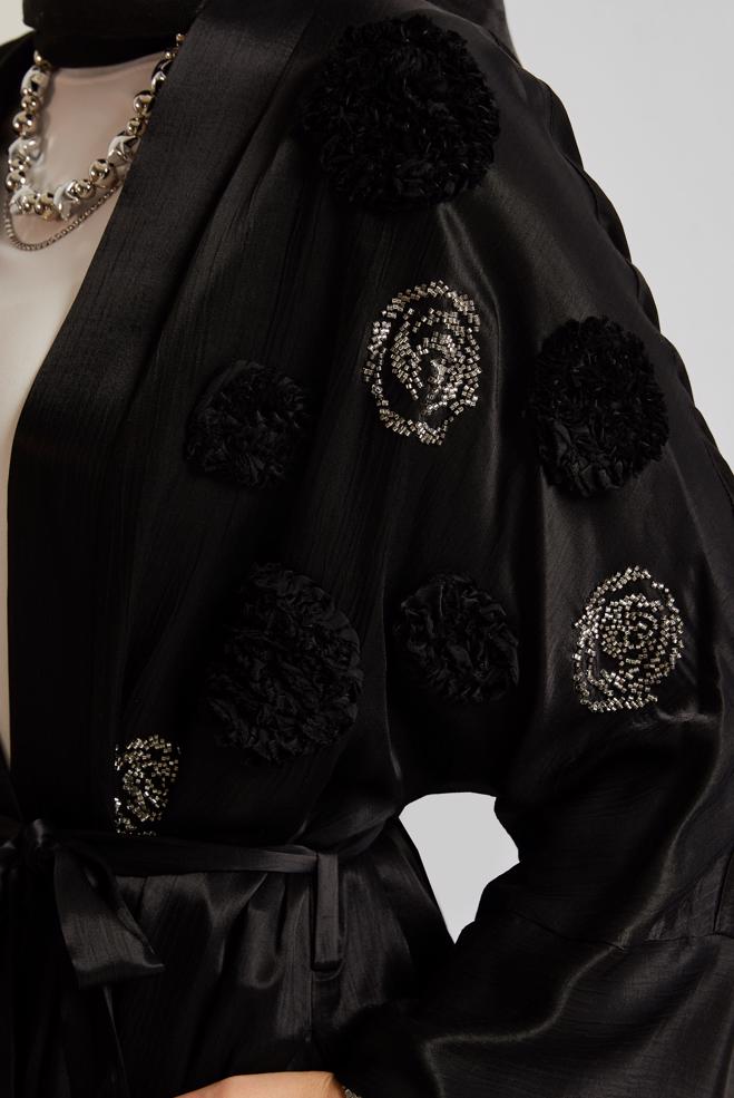 Tesettür giyim SİYAH KUŞAKLI PANTOLONLU TAKIM 45579 - ALVİNA