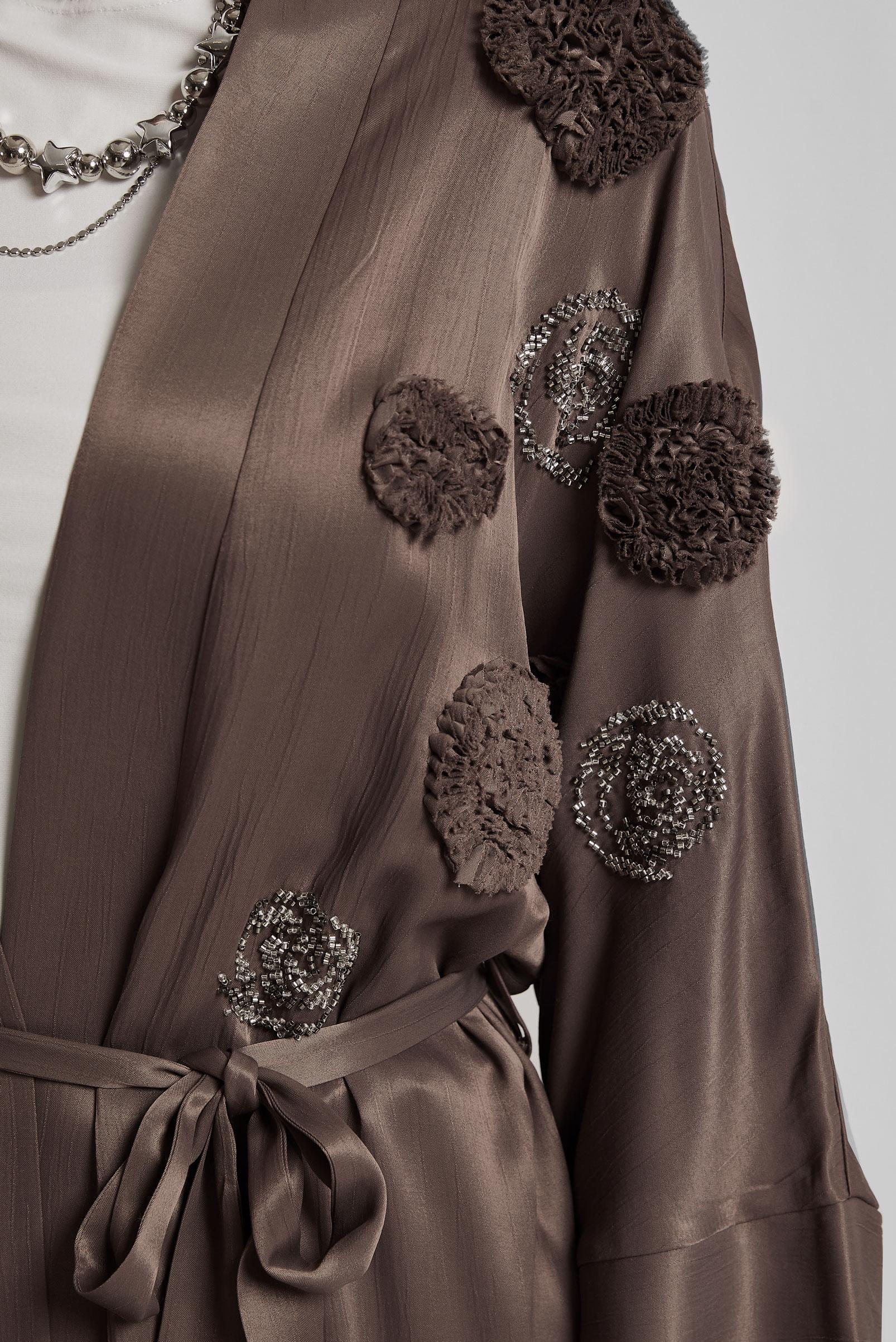 Tesettür giyim KAHVE KUŞAKLI PANTOLONLU TAKIM 45579