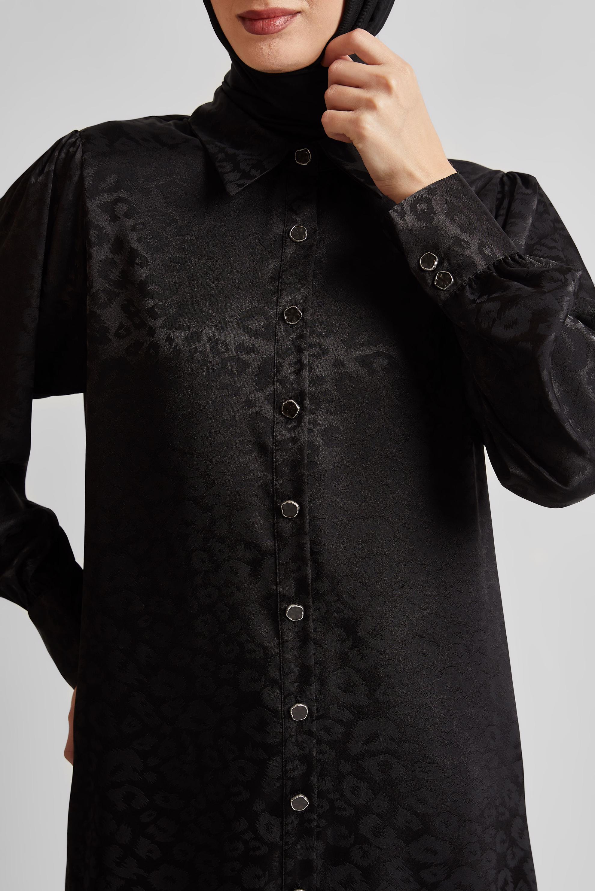 Tesettür giyim SİYAH JAKAR SATEN PANTOLONLU TAKIM 45580