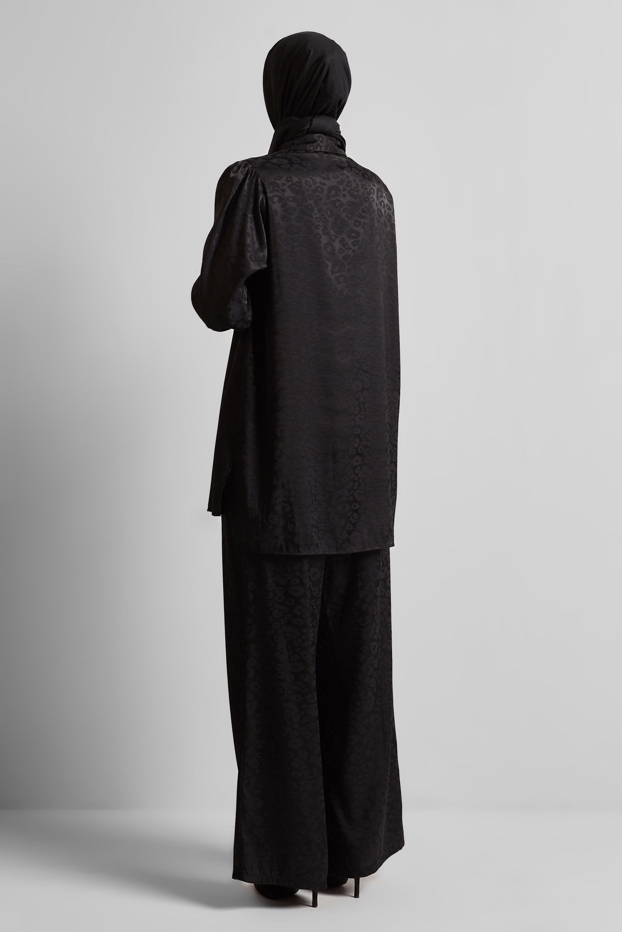 Tesettür giyim SİYAH JAKAR SATEN PANTOLONLU TAKIM 45580