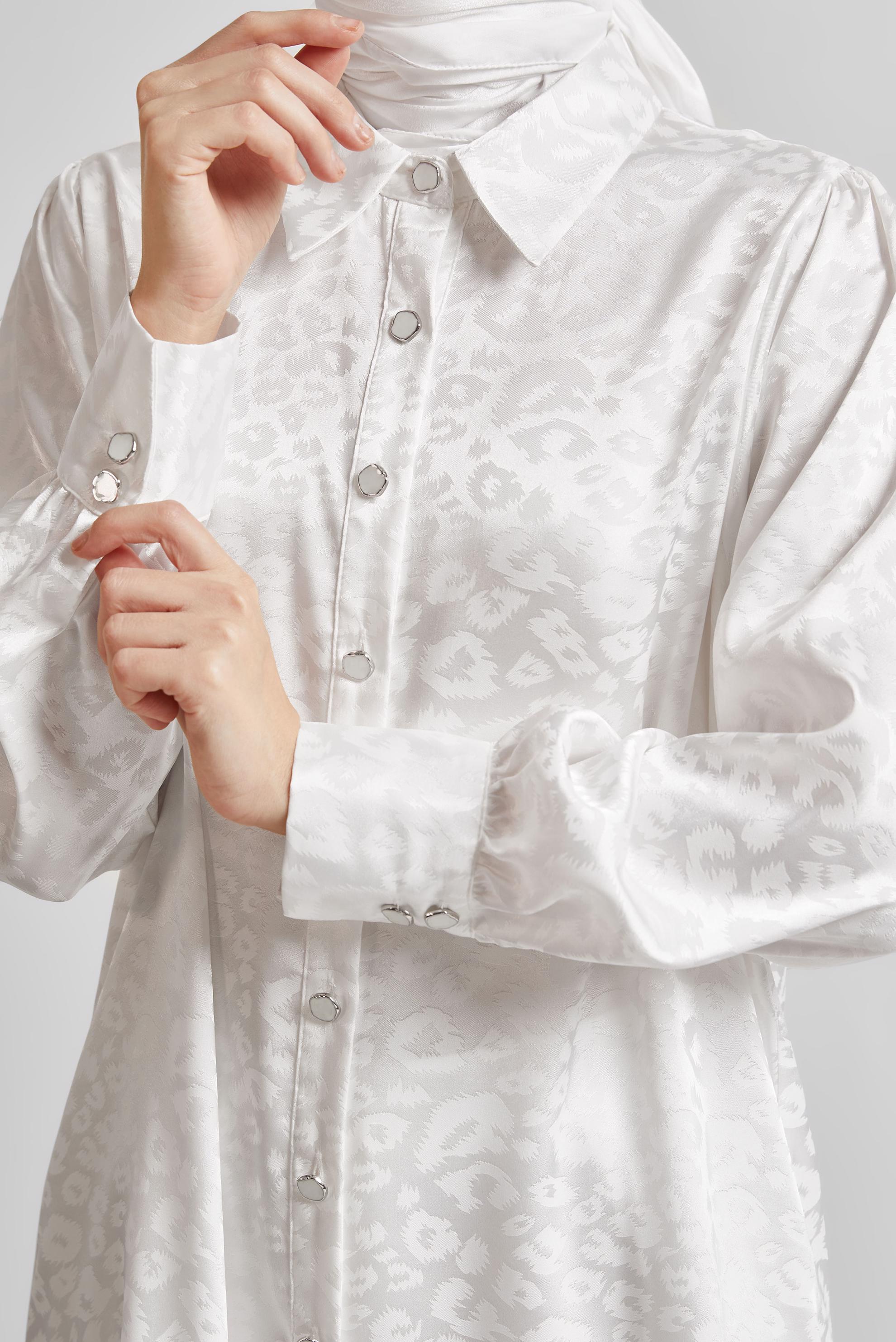 Tesettür giyim BEYAZ JAKAR SATEN PANTOLONLU TAKIM 45580