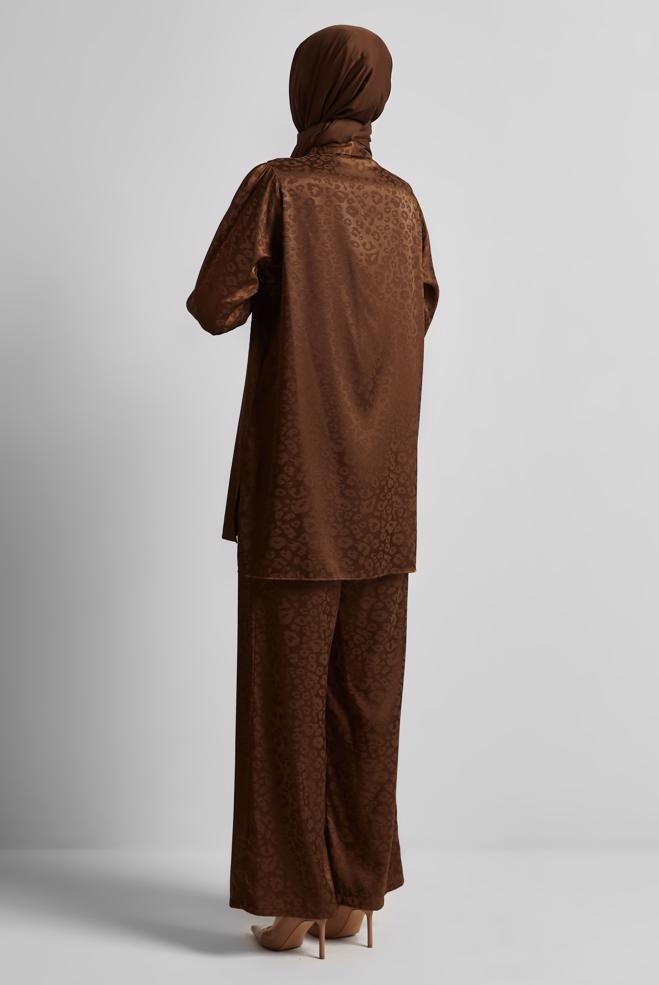 Vêtements hijab BRUN COSTUME PANTALON EN SATIN JACQUARD 45580 - ALVİNA