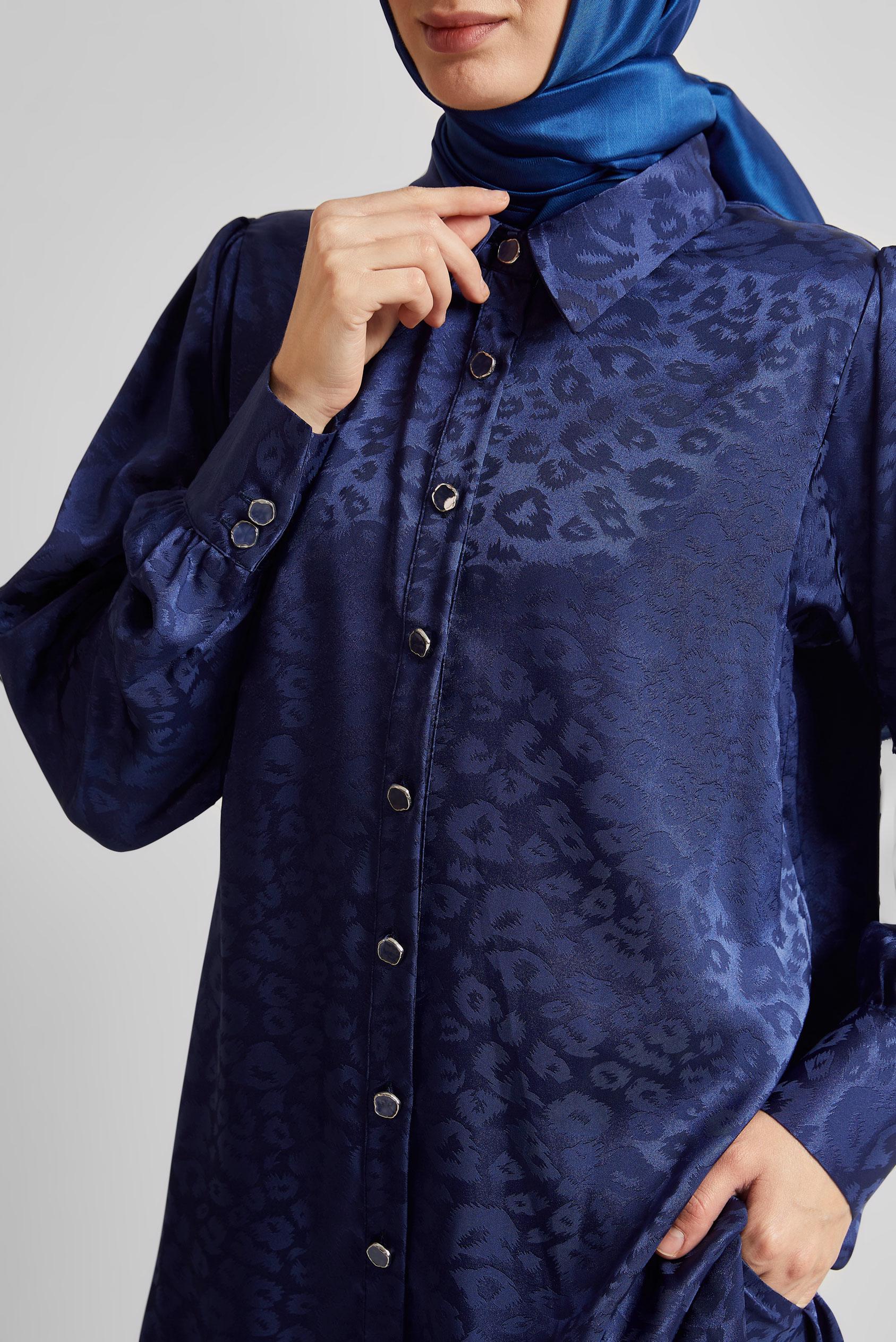 Tesettür giyim LACİVERT JAKAR SATEN PANTOLONLU TAKIM 45580