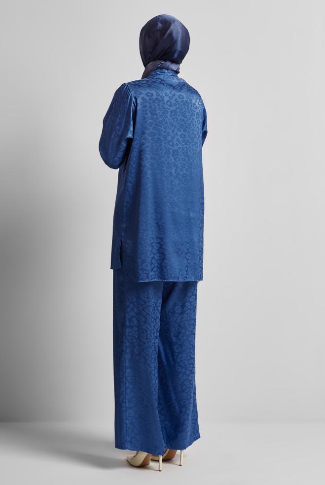 Vêtements hijab BLEU MARINE COSTUME PANTALON EN SATIN JACQUARD 45580 - ALVİNA