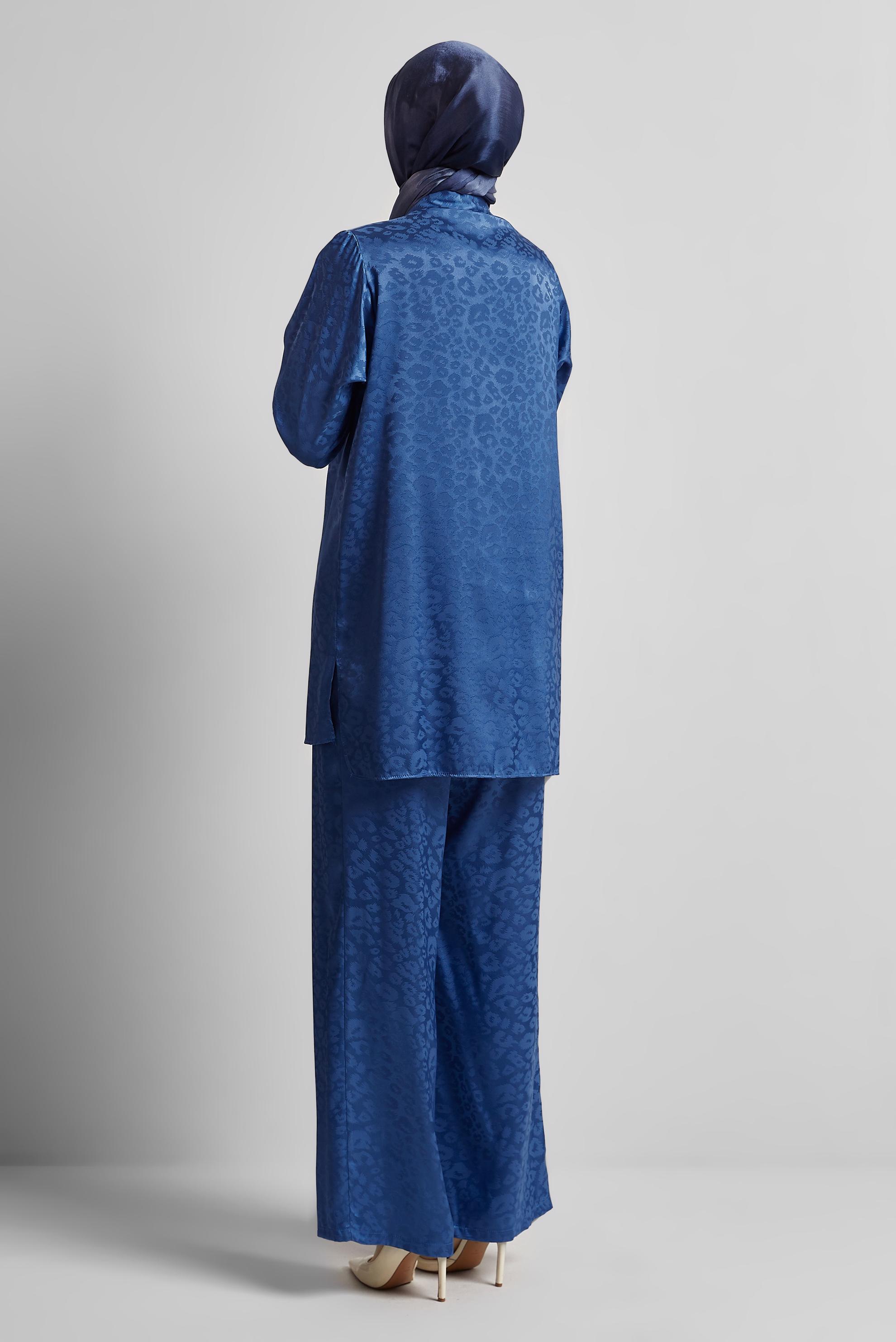 Tesettür giyim LACİVERT JAKAR SATEN PANTOLONLU TAKIM 45580