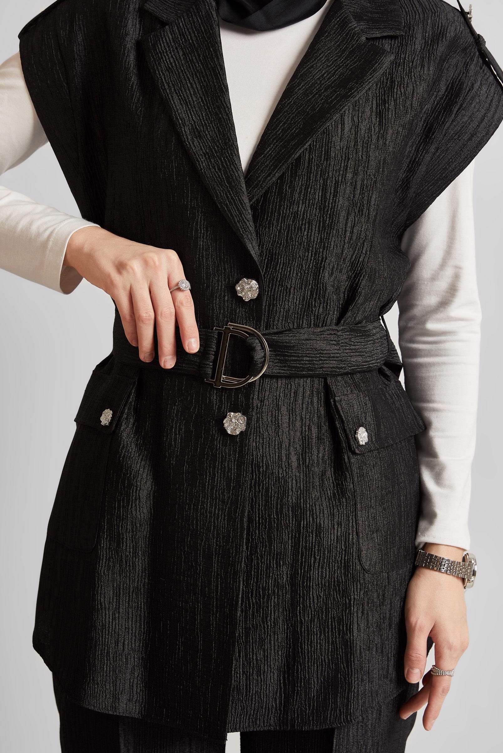 Tesettür giyim SİYAH KEMERLİ PANTOLONLU TAKIM 45581