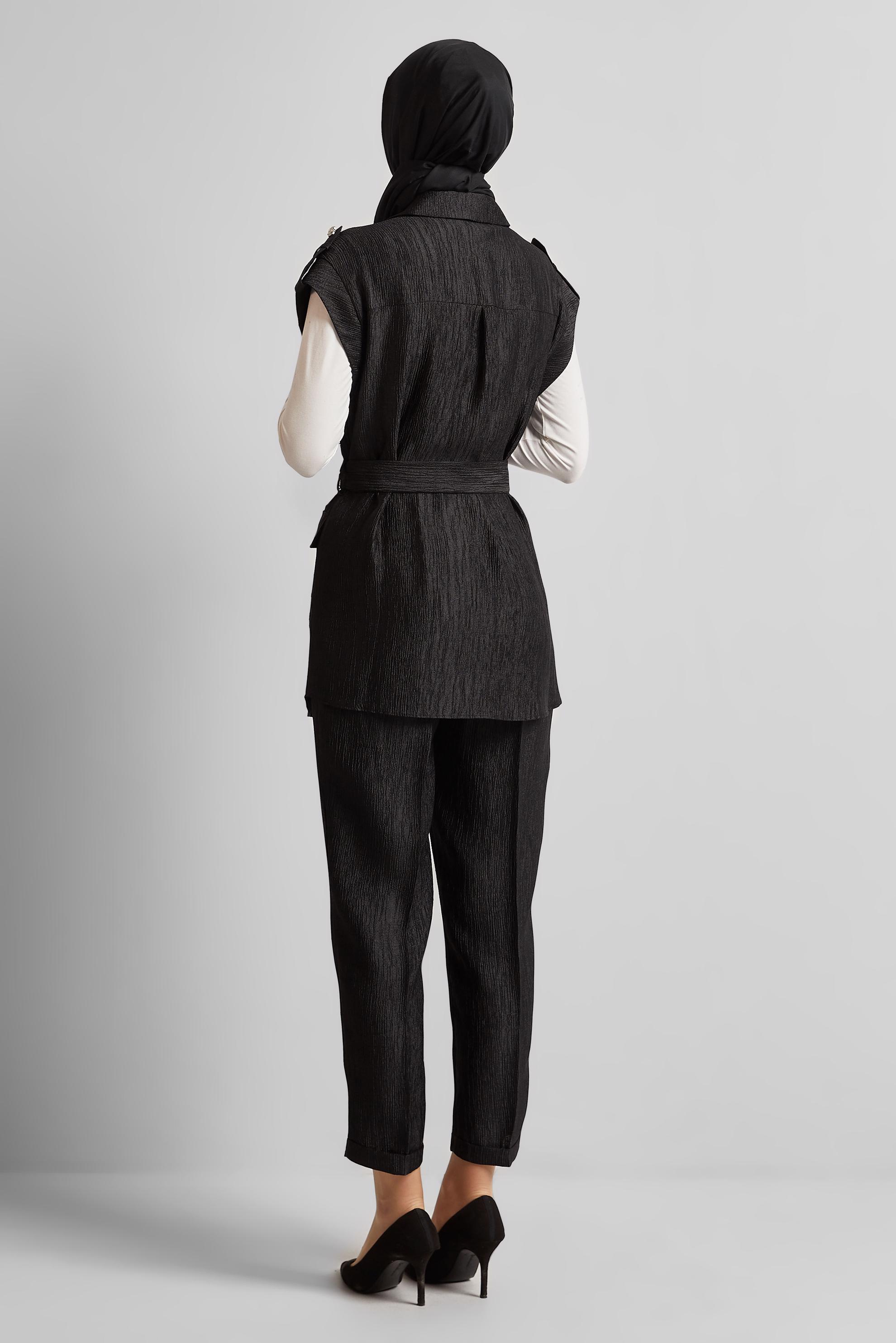 Tesettür giyim SİYAH KEMERLİ PANTOLONLU TAKIM 45581