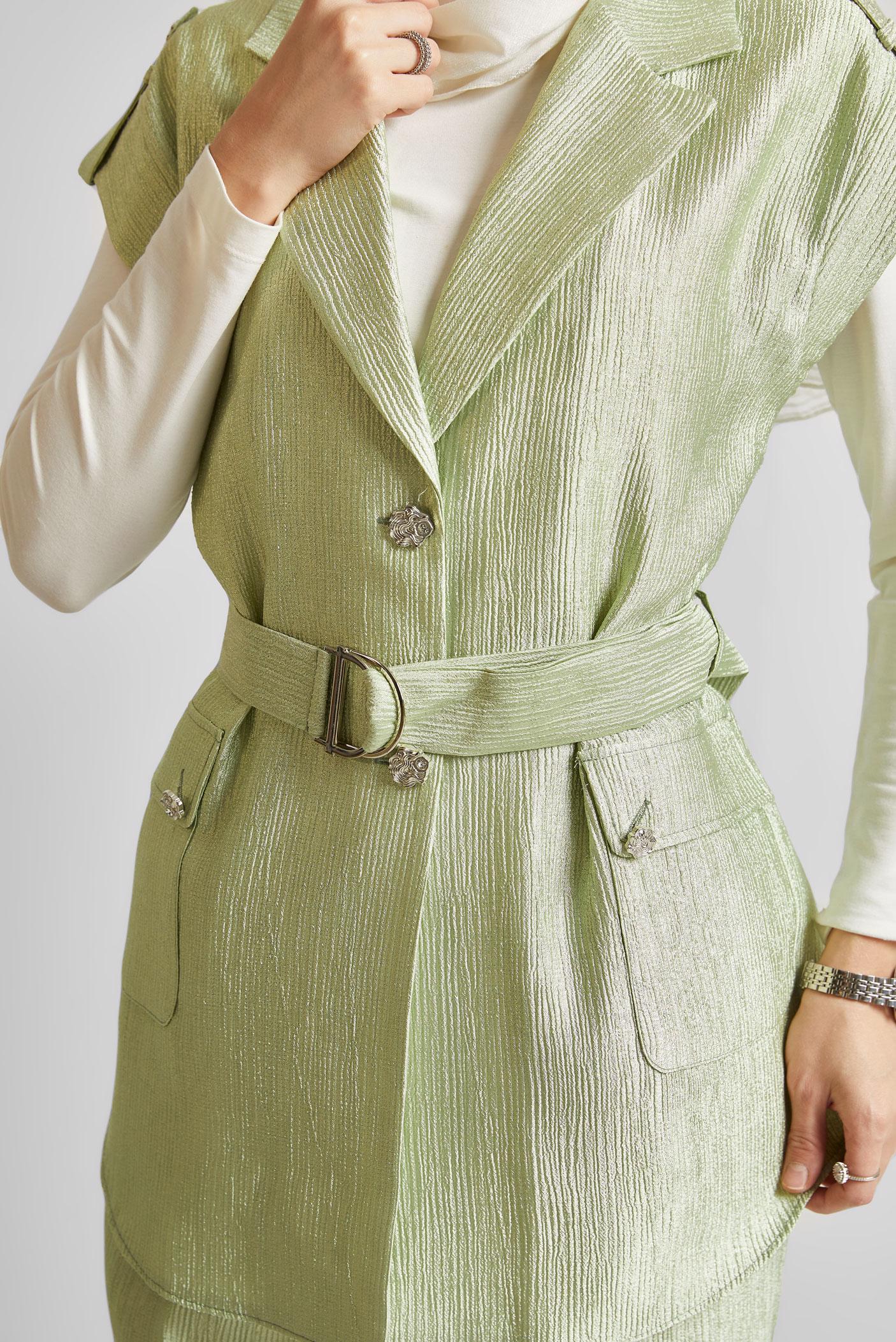 Tesettür giyim YEŞİL KEMERLİ PANTOLONLU TAKIM 45581