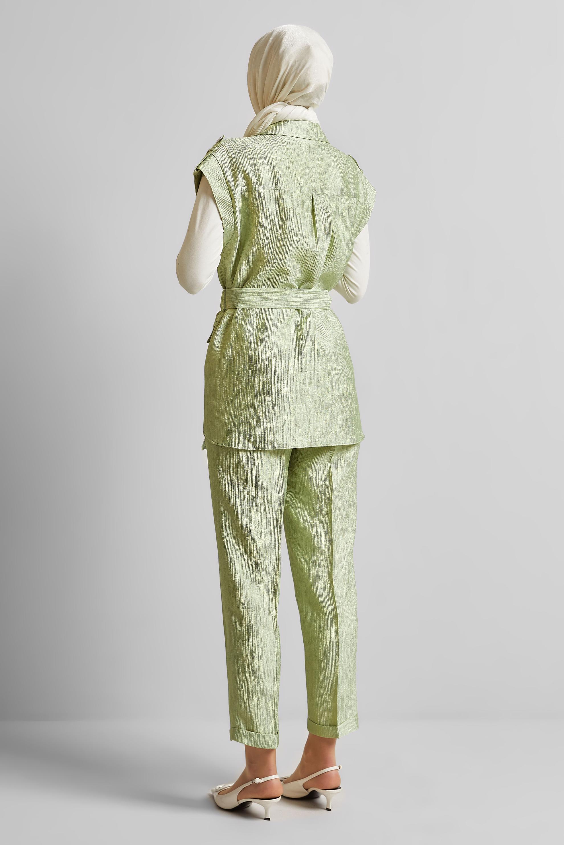 Tesettür giyim YEŞİL KEMERLİ PANTOLONLU TAKIM 45581