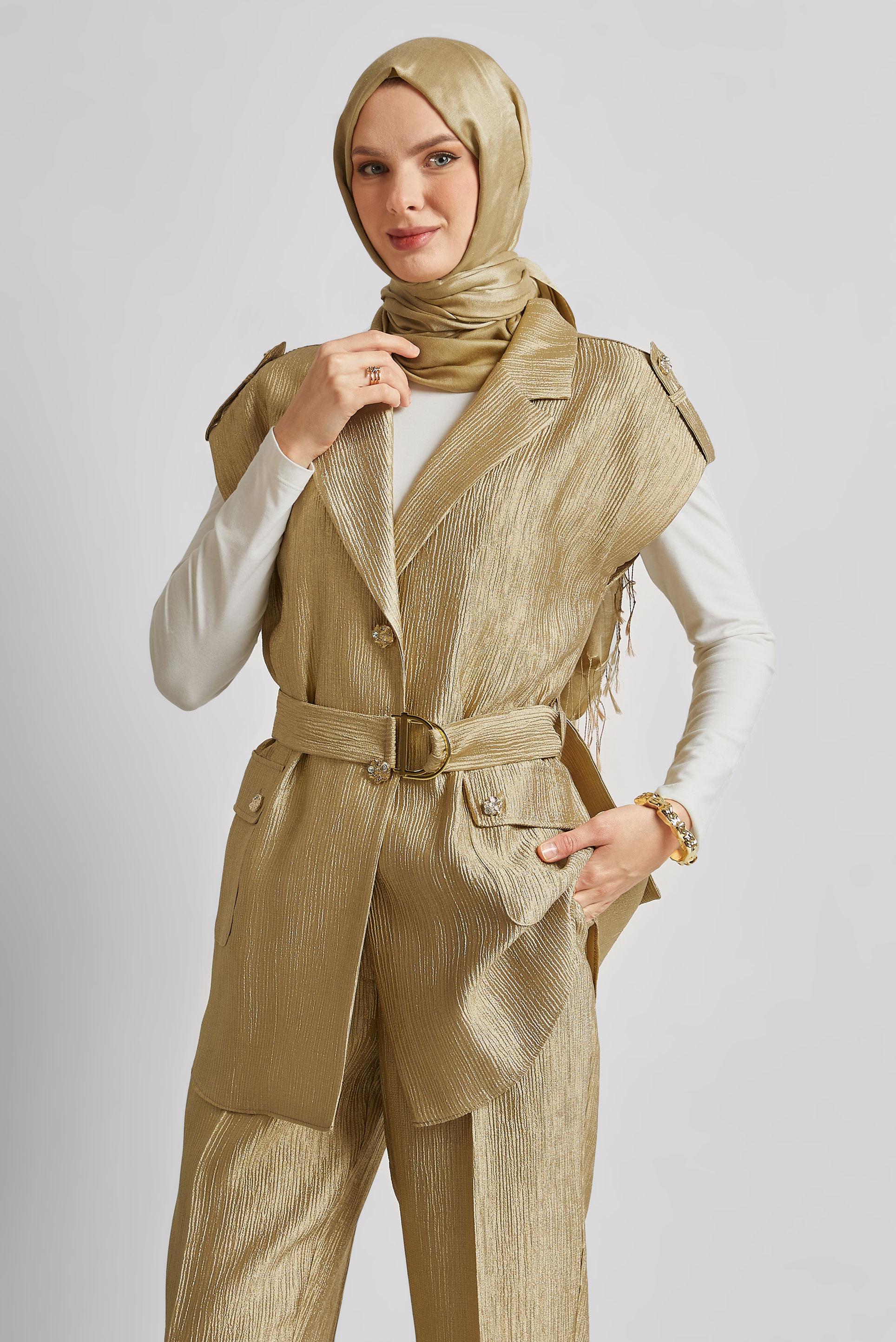 Tesettür giyim ALTIN KEMERLİ PANTOLONLU TAKIM 45581