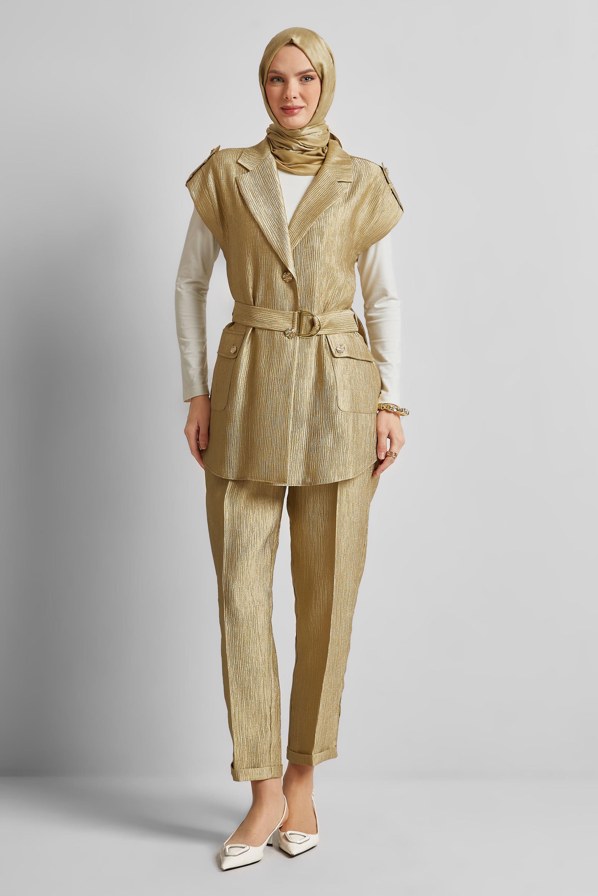 Tesettür giyim ALTIN KEMERLİ PANTOLONLU TAKIM 45581
