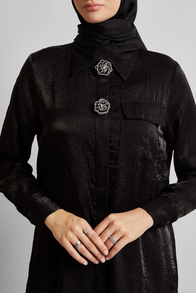 Tesettür giyim SİYAH KRAŞLI PANTOLONLU TAKIM 45583 - ALVİNA