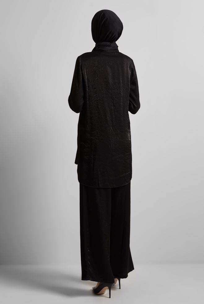 Tesettür giyim SİYAH KRAŞLI PANTOLONLU TAKIM 45583 - ALVİNA