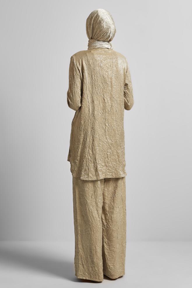 Tesettür giyim BEJ KRAŞLI PANTOLONLU TAKIM 45583 - ALVİNA