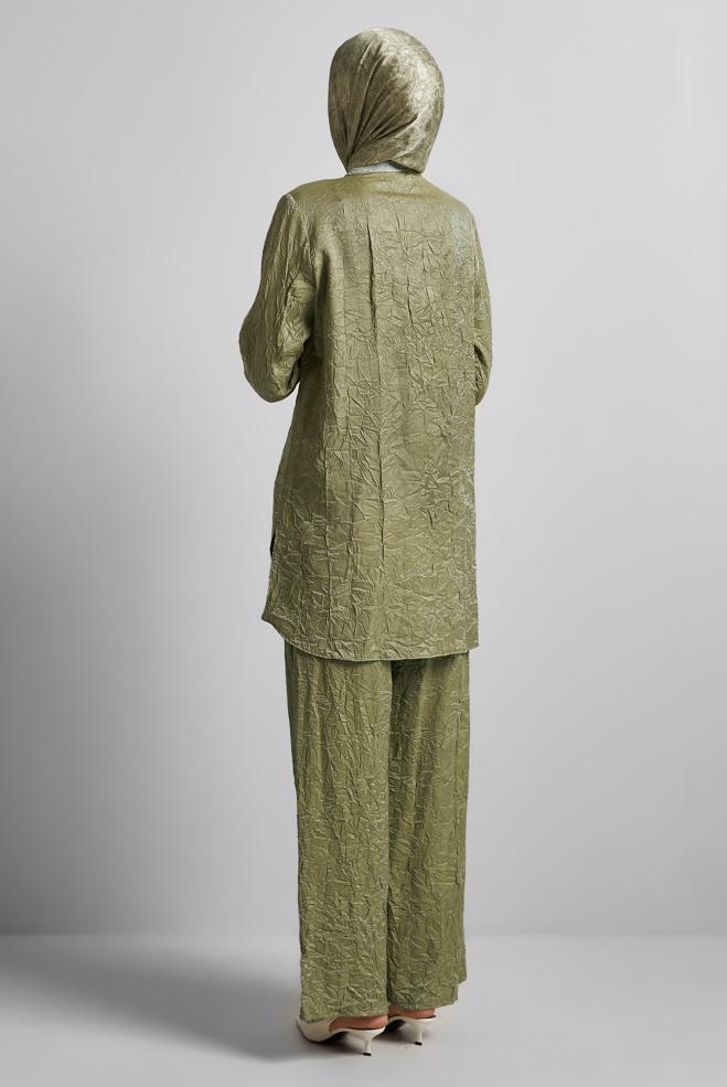 Tesettür giyim HAKİ KRAŞLI PANTOLONLU TAKIM 45583 - ALVİNA