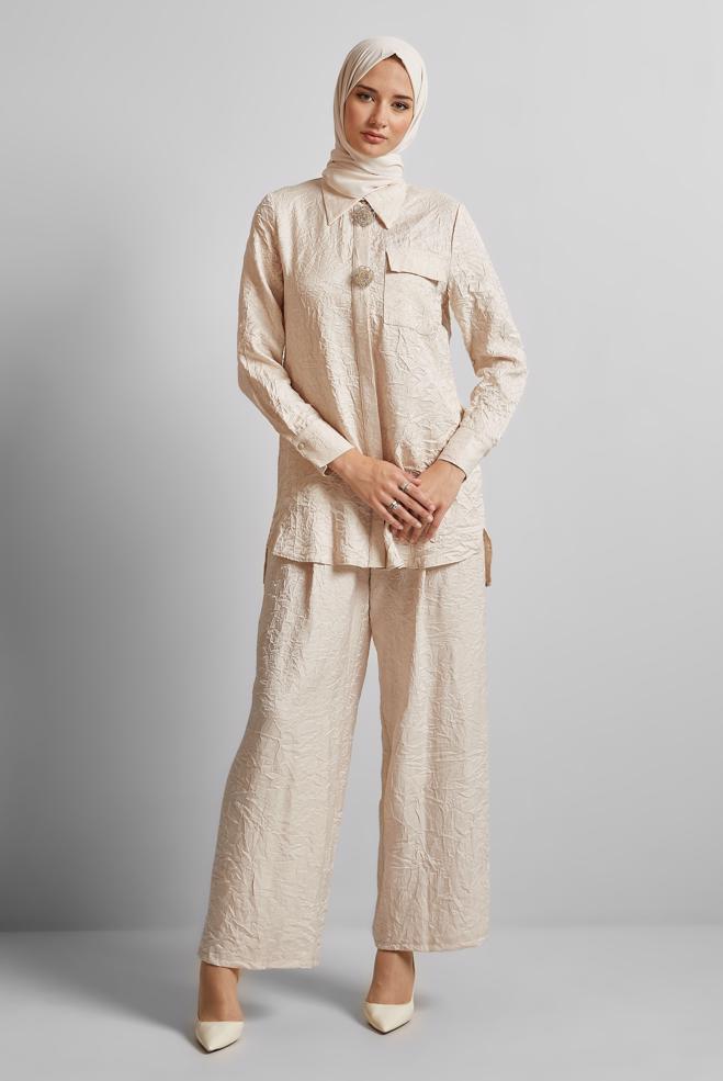 Hijab clothing BEIGE PANTS SUIT 45583 - ALVİNA