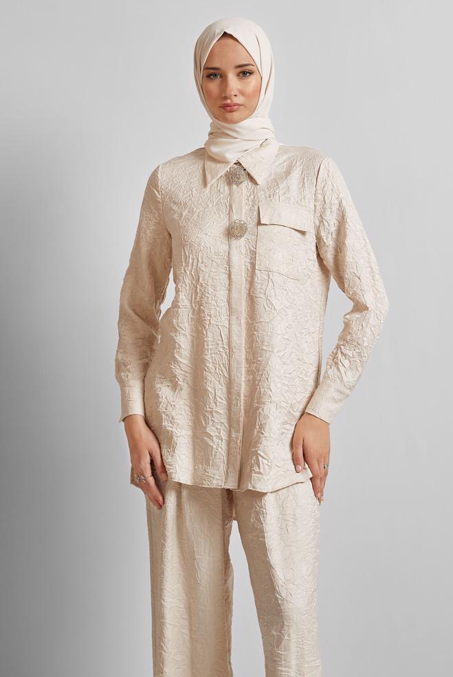 Hijab clothing BEIGE PANTS SUIT 45583 - ALVİNA