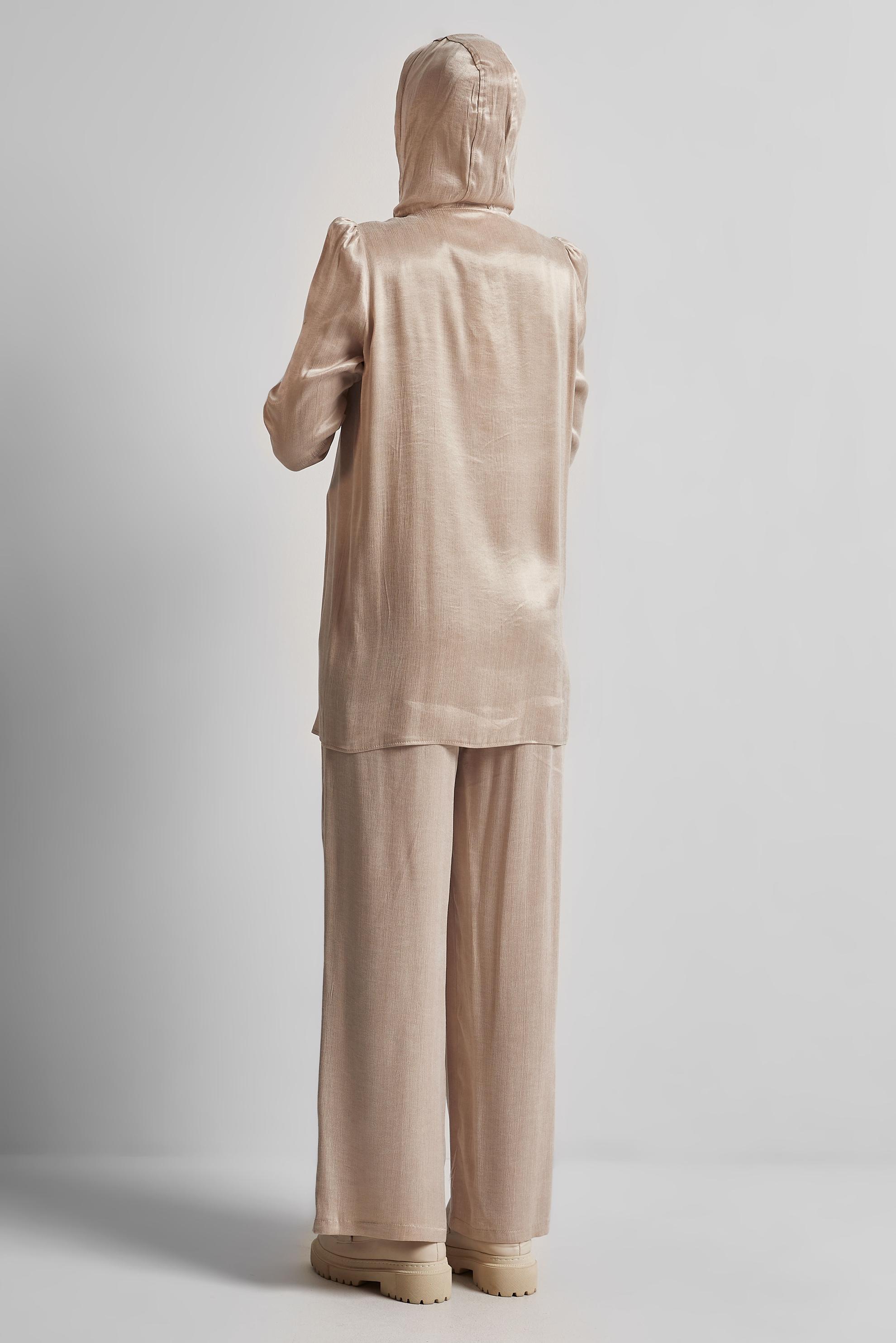 Tesettür giyim BEJ KAPÜŞONLU PANTOLONLU TAKIM 45585