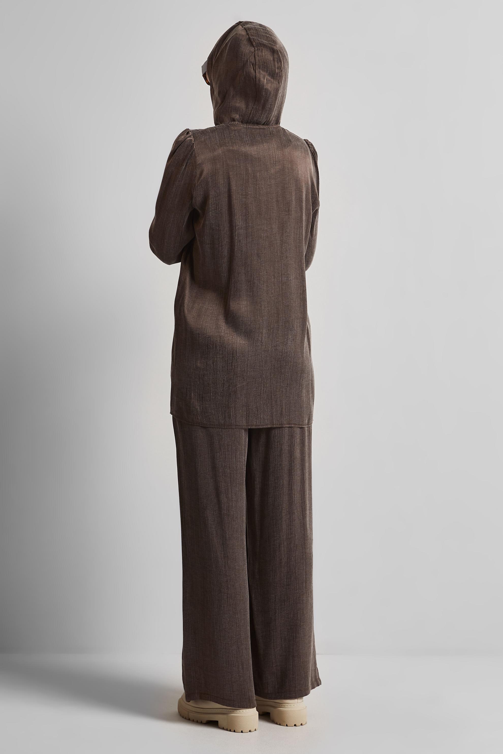 Hijab clothing BROWN HOODED PANTS SUIT 45585