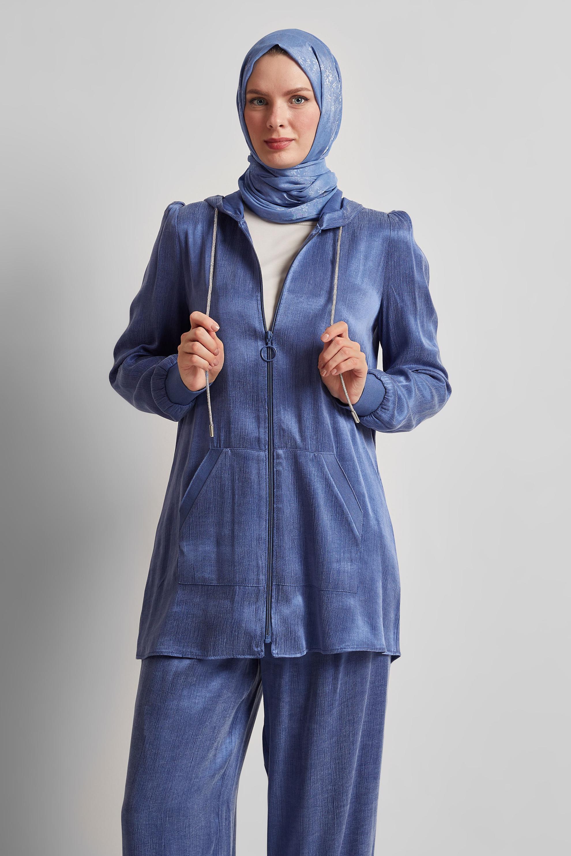 Tesettür giyim LACİVERT KAPÜŞONLU PANTOLONLU TAKIM 45585