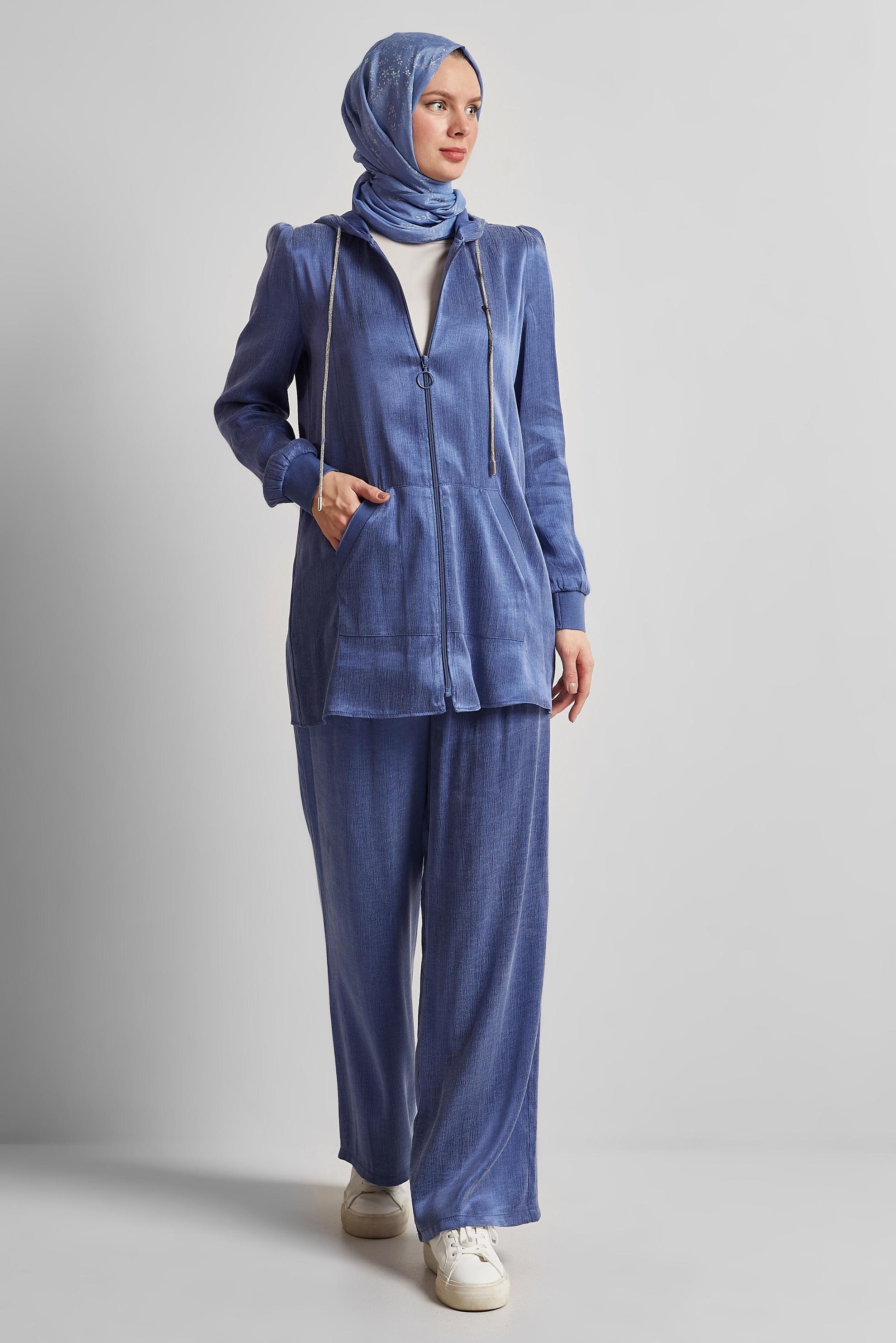 Tesettür giyim LACİVERT KAPÜŞONLU PANTOLONLU TAKIM 45585