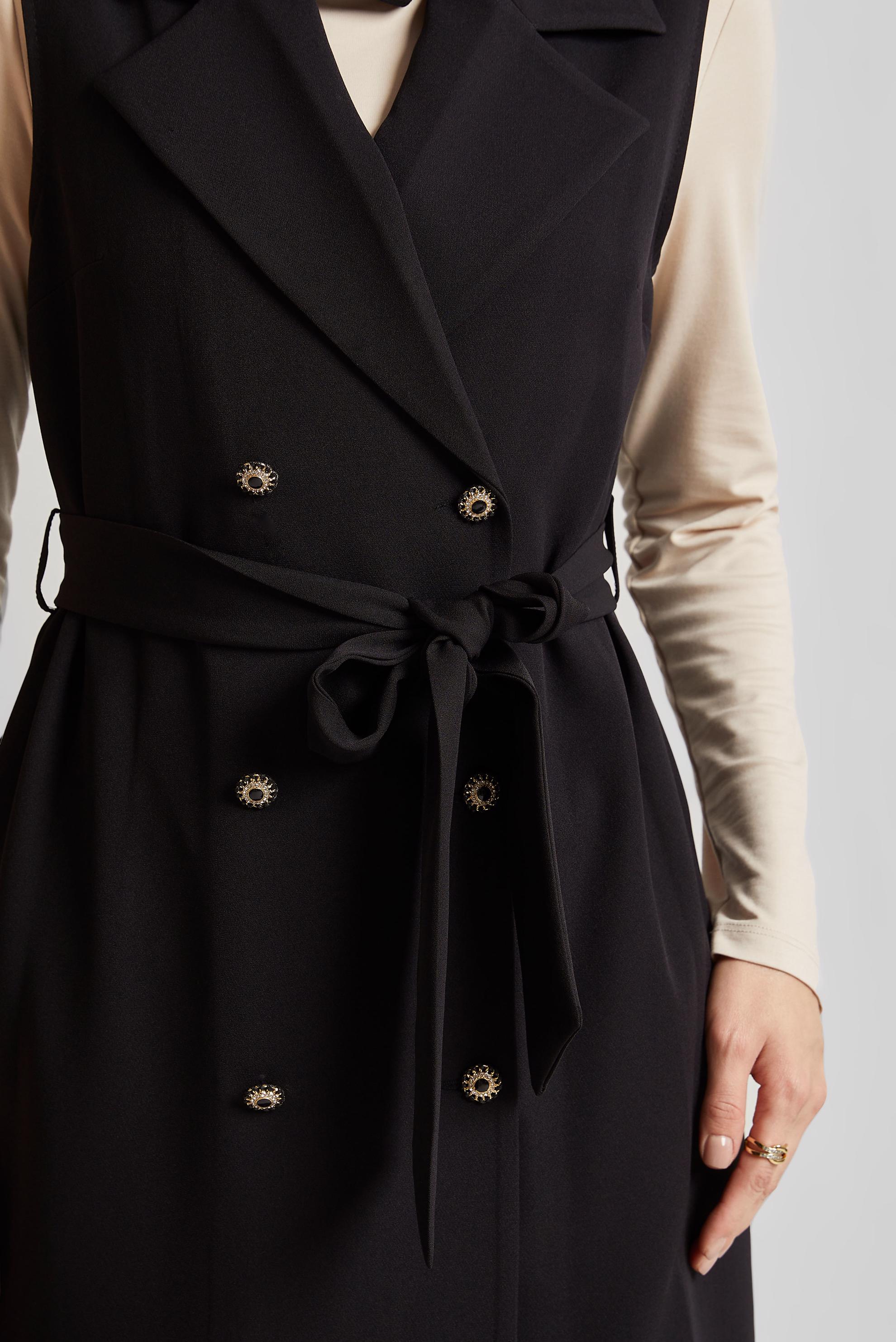 Tesettür giyim SİYAH KUŞAKLI PANTOLONLU TAKIM 45605