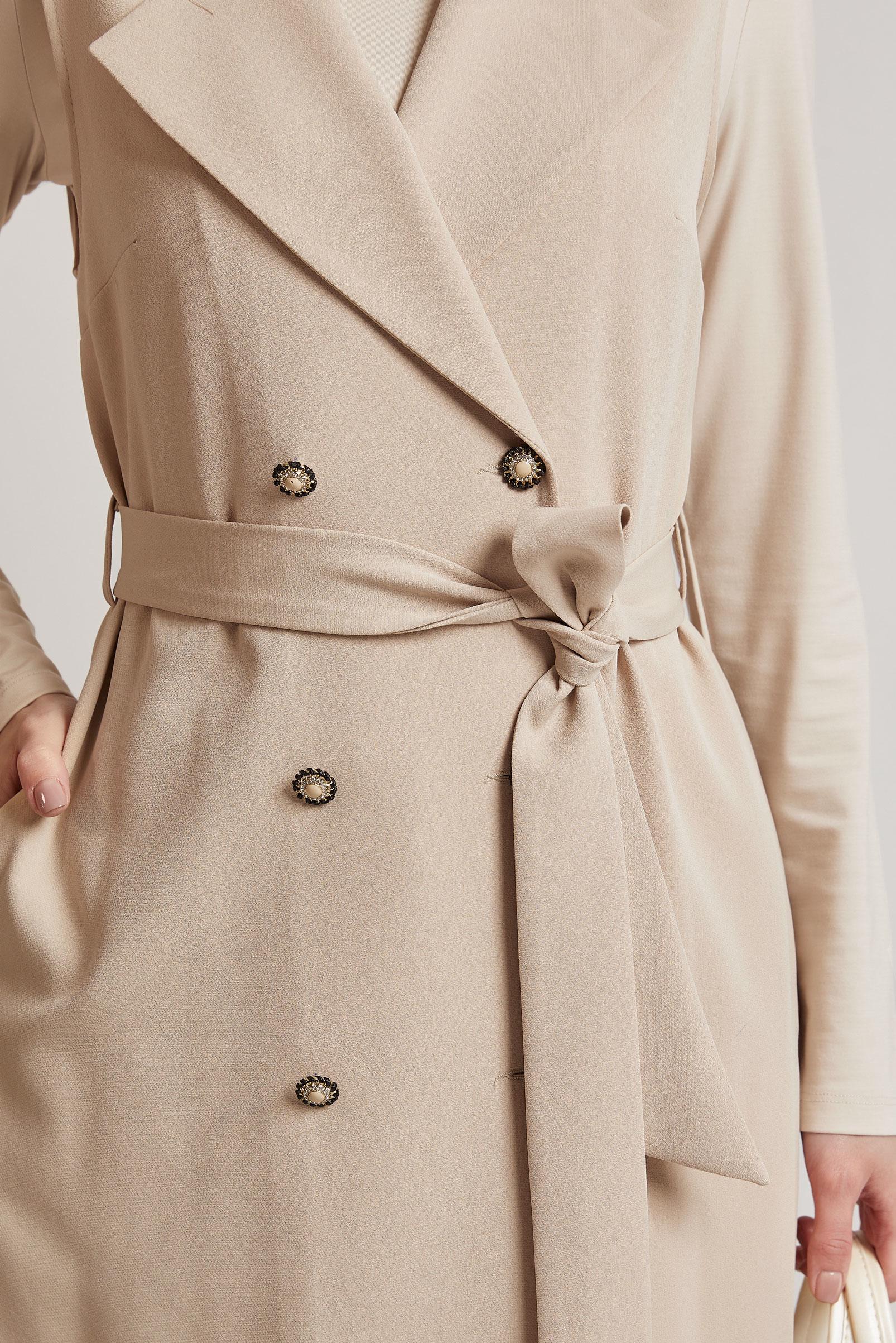 Tesettür giyim BEJ KUŞAKLI PANTOLONLU TAKIM 45605