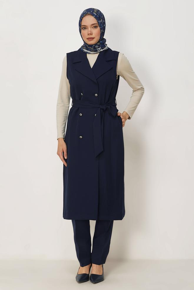 Vêtements hijab BLEU MARINE ENSEMBLE PANTALON CEINTURÉ 45605 - ALVİNA