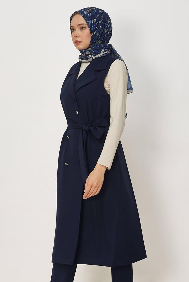 Vêtements hijab BLEU MARINE ENSEMBLE PANTALON CEINTURÉ 45605 - ALVİNA
