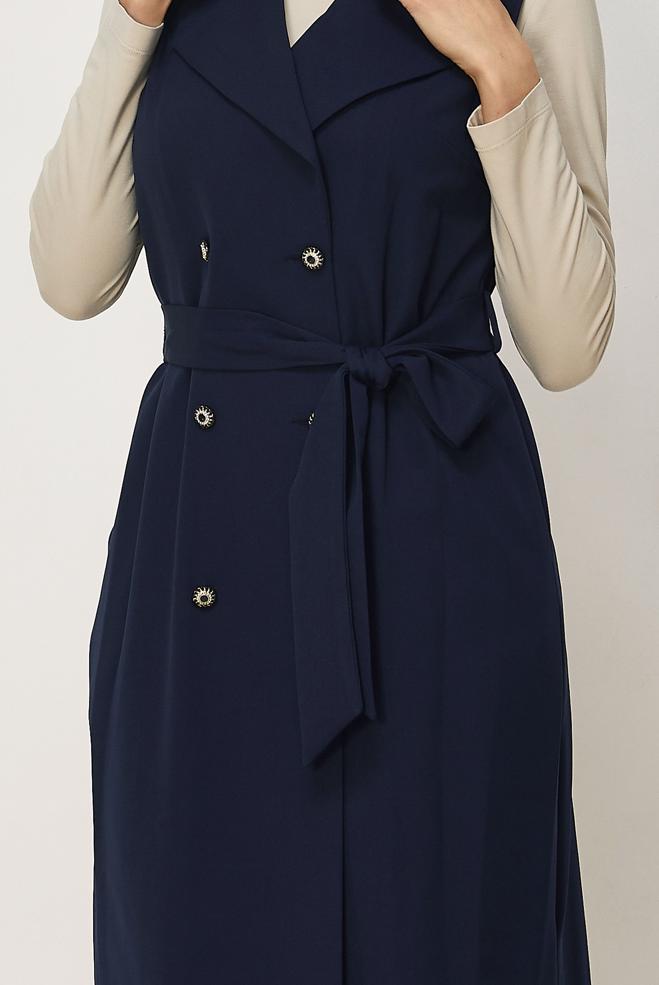 Vêtements hijab BLEU MARINE ENSEMBLE PANTALON CEINTURÉ 45605 - ALVİNA