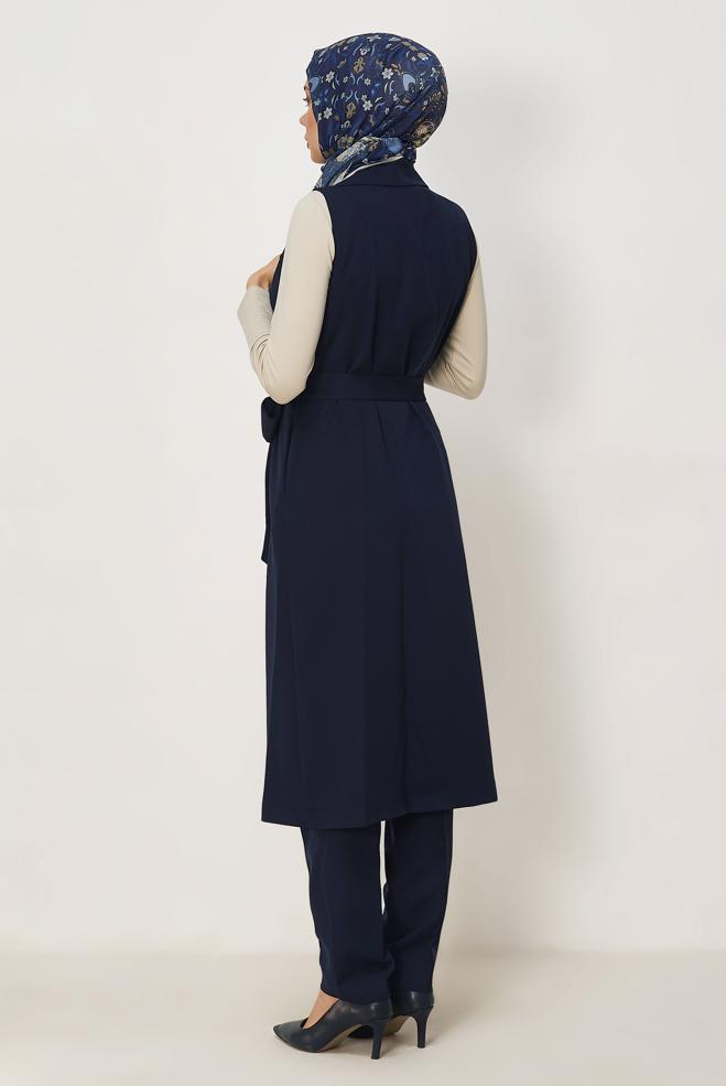 Vêtements hijab BLEU MARINE ENSEMBLE PANTALON CEINTURÉ 45605 - ALVİNA