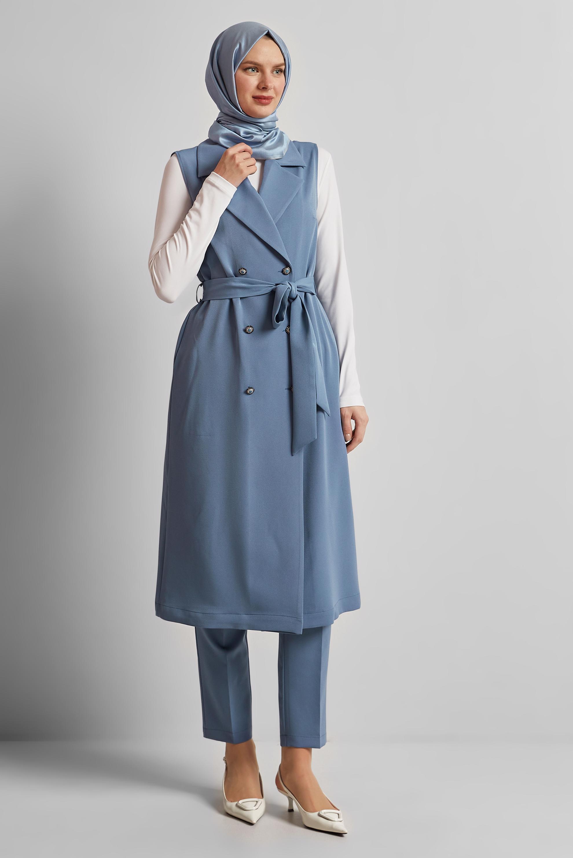 Vêtements hijab BLEU COSTUME PANTALON CEINTURÉ 45605