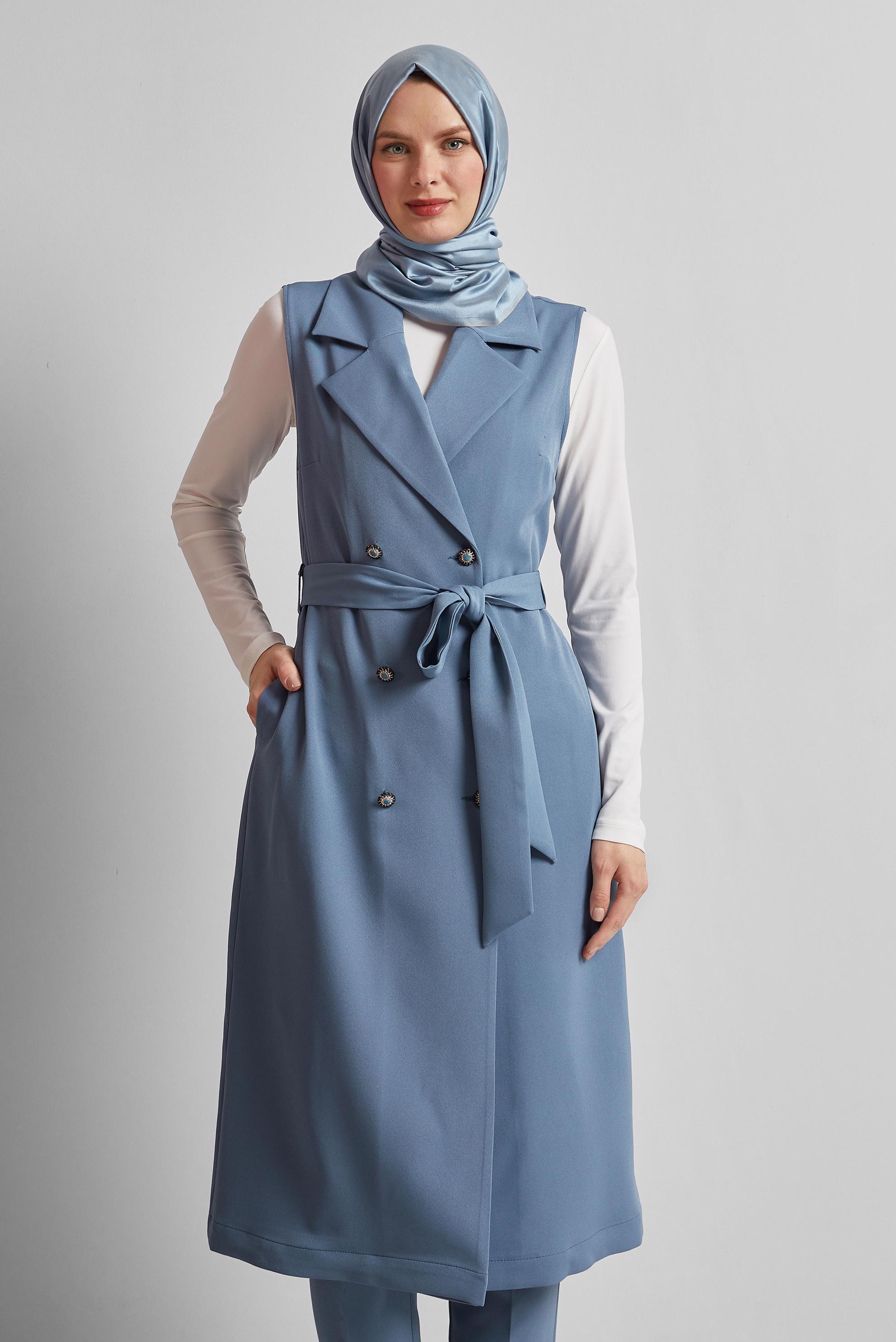 Vêtements hijab BLEU COSTUME PANTALON CEINTURÉ 45605