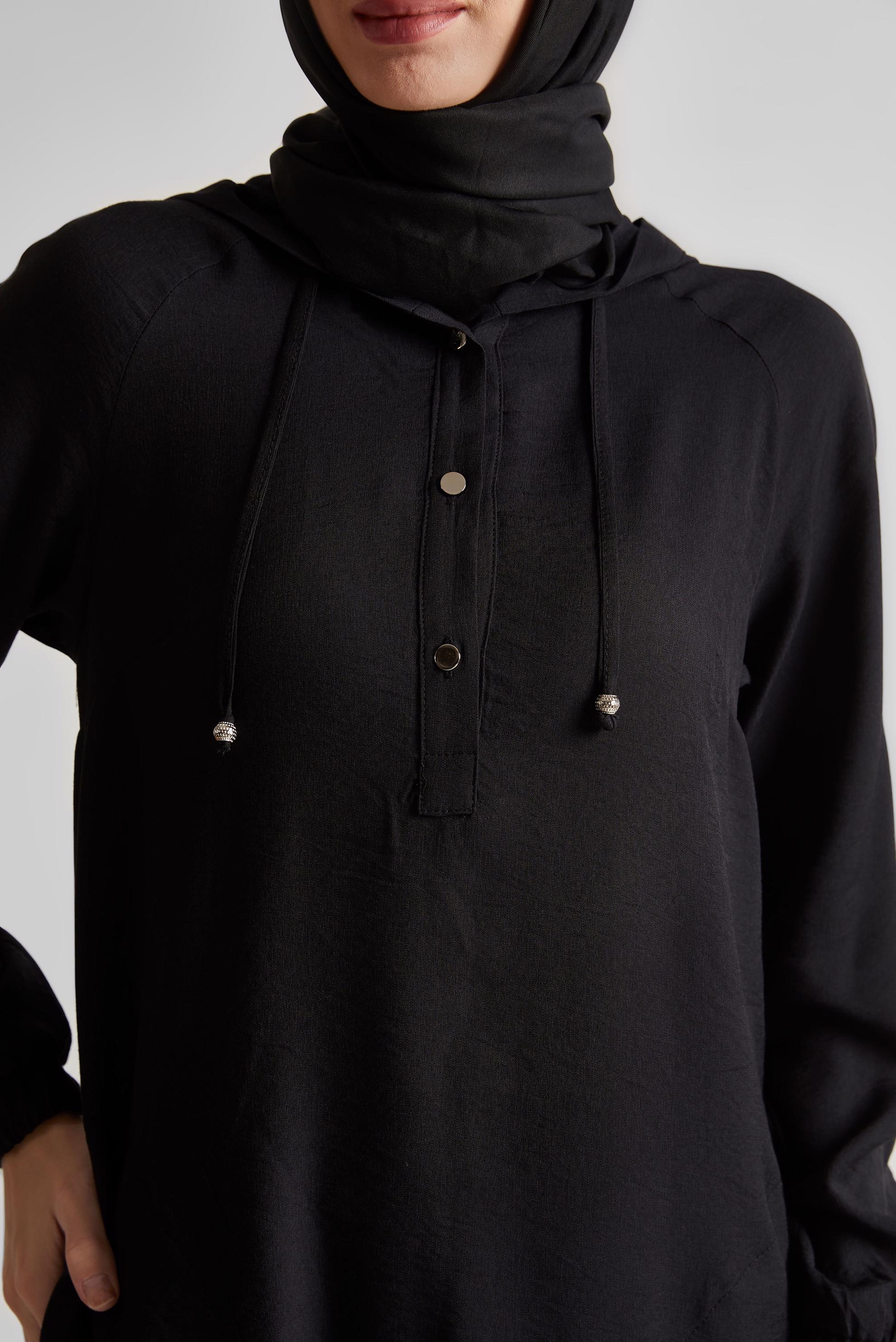 Tesettür giyim SİYAH KAPÜŞONLU PANTOLONLU TAKIM 45608