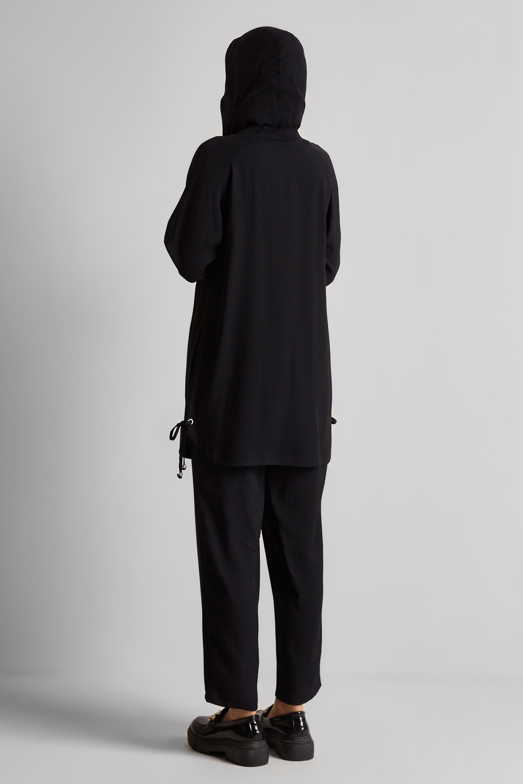 Tesettür giyim SİYAH KAPÜŞONLU PANTOLONLU TAKIM 45608