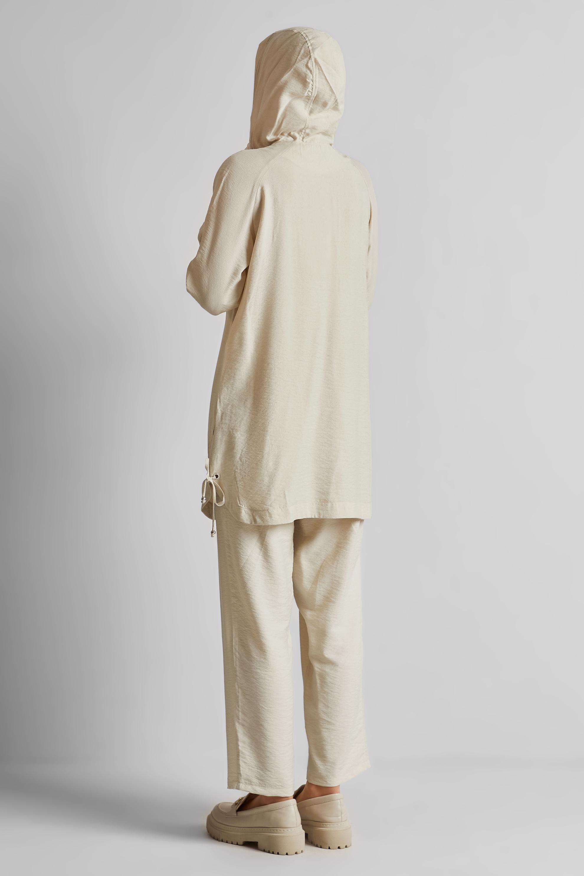 Tesettür giyim BEJ KAPÜŞONLU PANTOLONLU TAKIM 45608